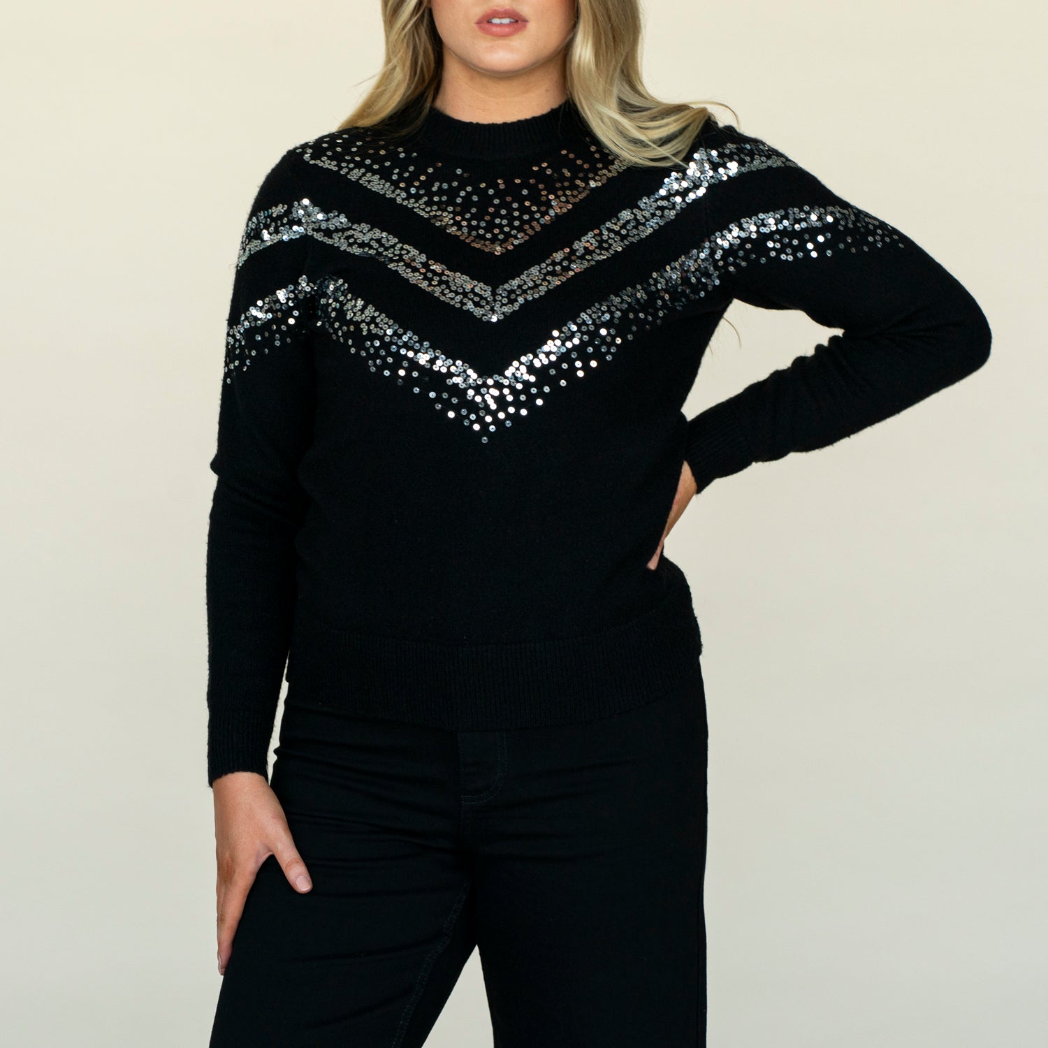 Naoise Sequin Sweater - Black 1 Shaws Department Stores