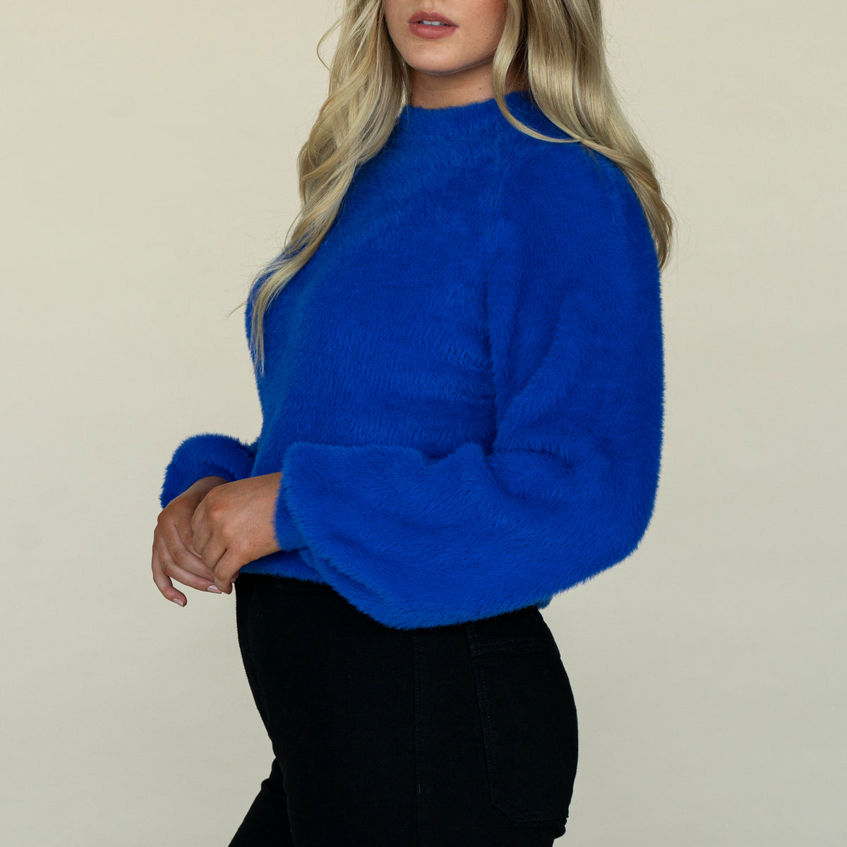 Turtle Crop Feather Sweater - Blue