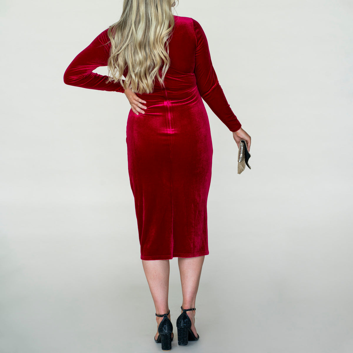 Velvet Wrap Dress - Red