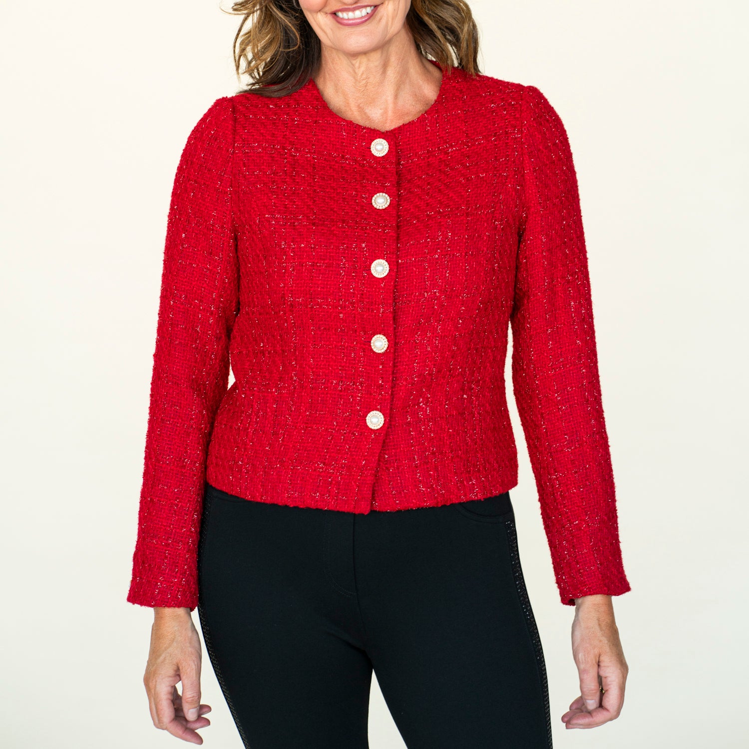 Tea Lane Boucle Blazar - Red 1 Shaws Department Stores