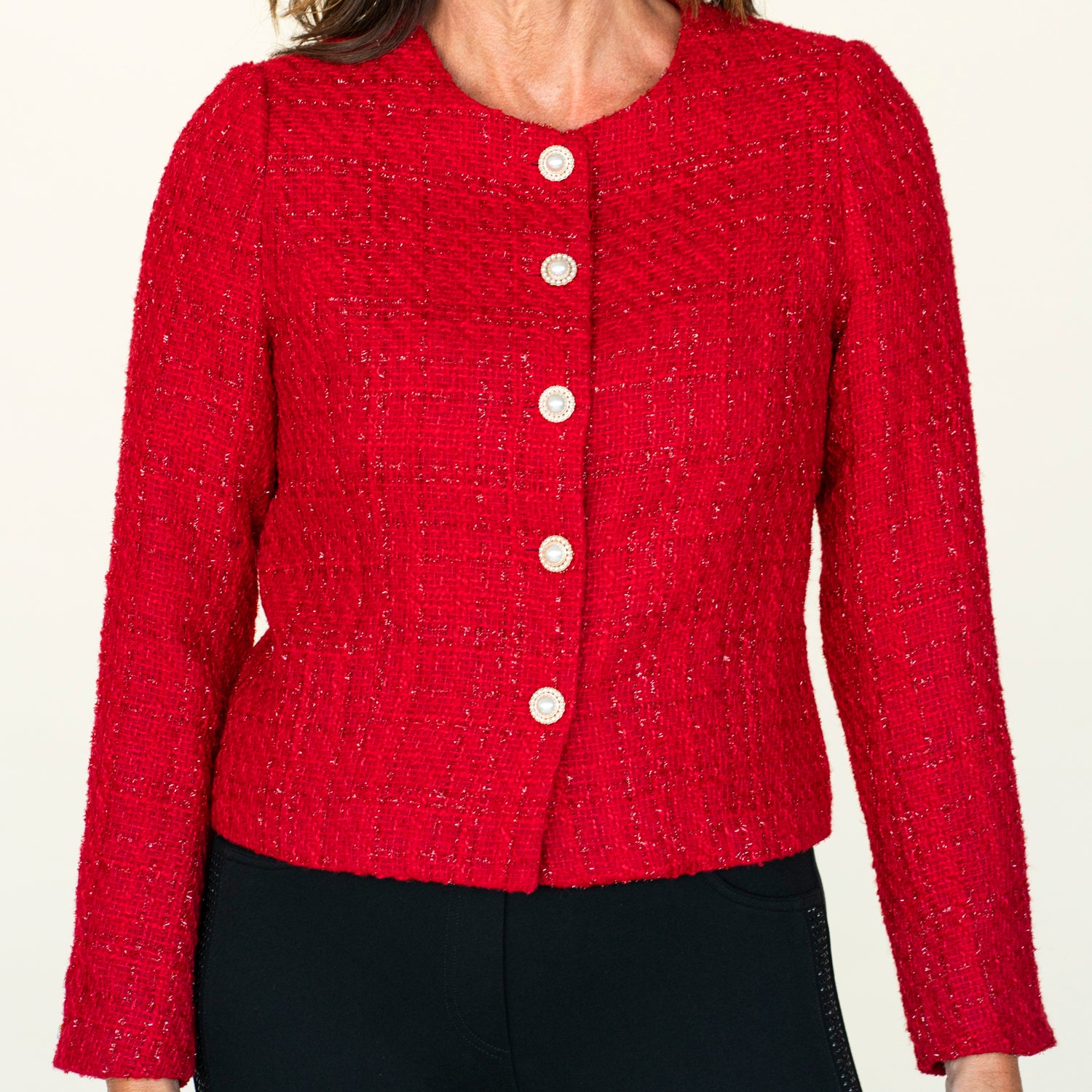 Tea Lane Boucle Blazar - Red 3 Shaws Department Stores