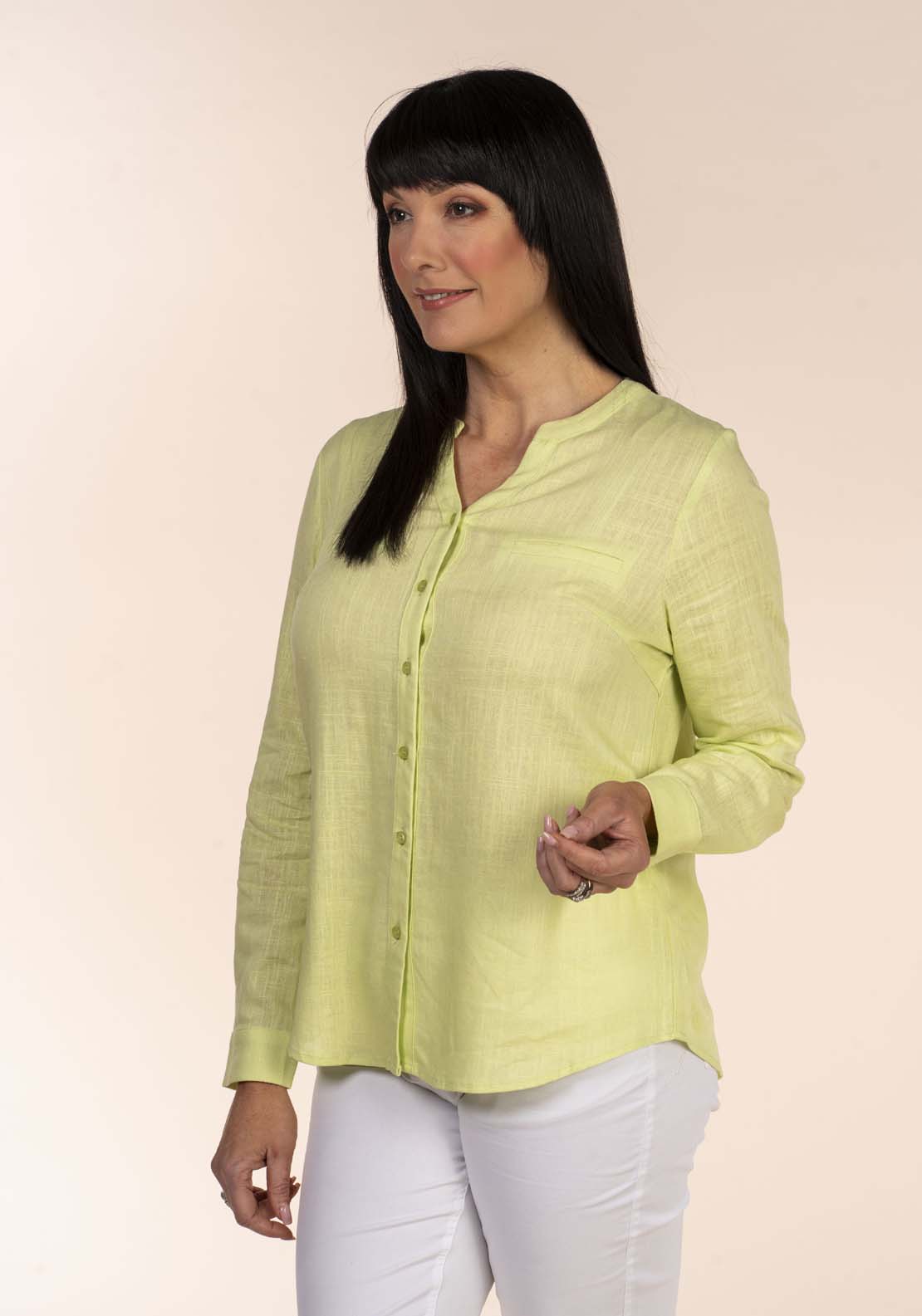 Tea Lane Linen Blouse - Lime 3 Shaws Department Stores