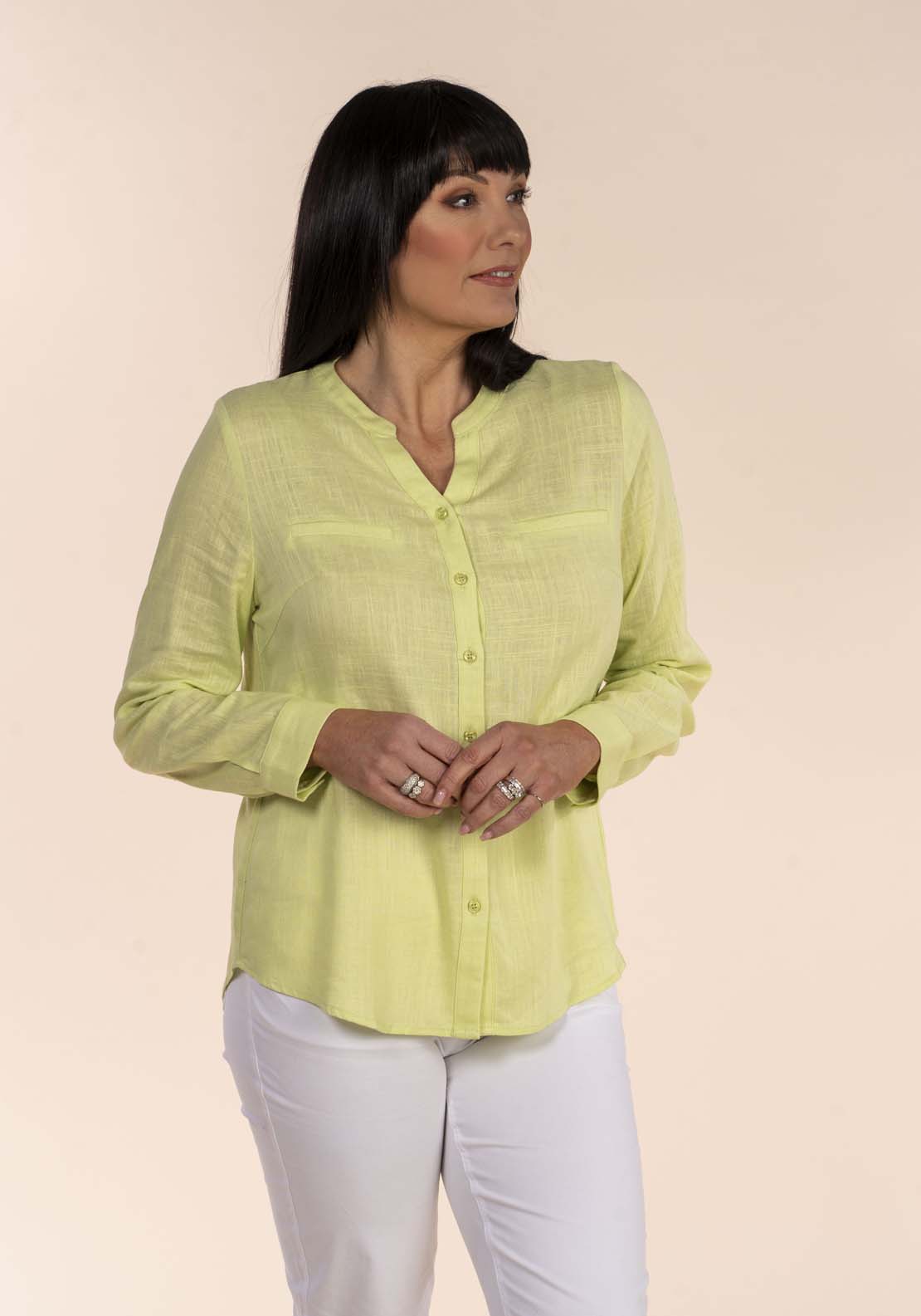 Tea Lane Linen Blouse - Lime 2 Shaws Department Stores