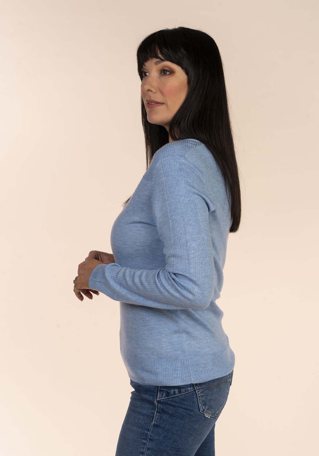 Tea Lane V-Neck Fine Knit Jumper - Blue 2 Shaws Department Stores