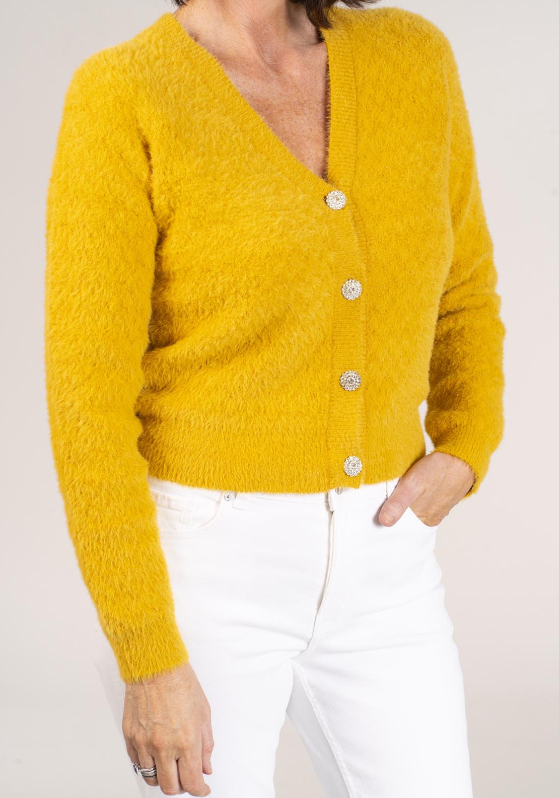Naoise V Neck Cardigan - Yellow 1 Shaws Department Stores
