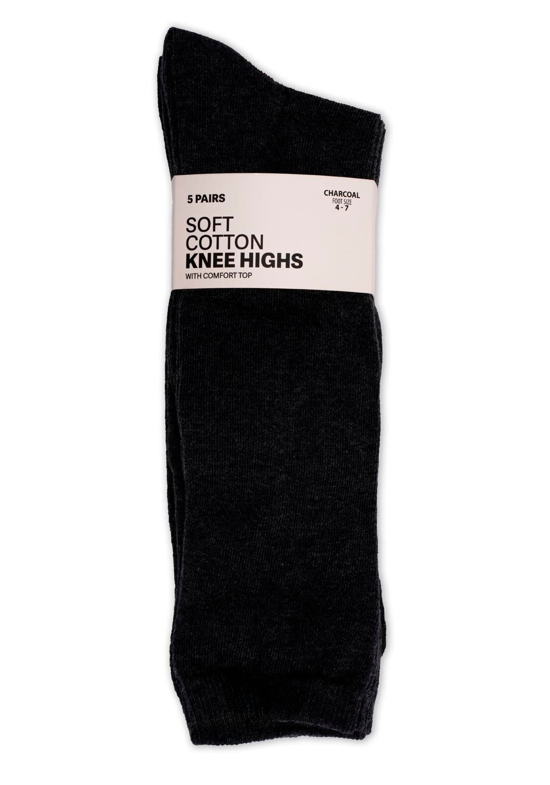 Shaws Tights &amp; Socks 5 Pairs Soft Cotton Knee Highs - Grey 1 Shaws Department Stores