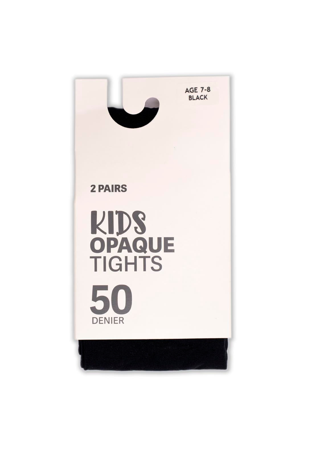 Shaws Tights &amp; Socks 2 Pairs Kids Opaque Tights - Black 1 Shaws Department Stores
