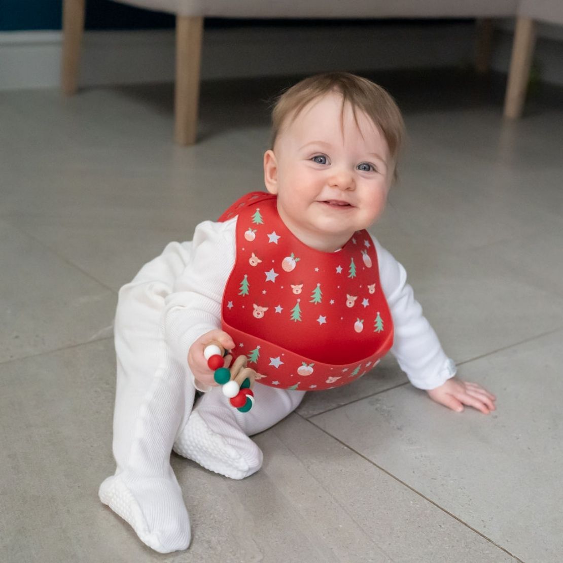 Ziggle Christmas Silicone Bib - Red 2 Shaws Department Stores