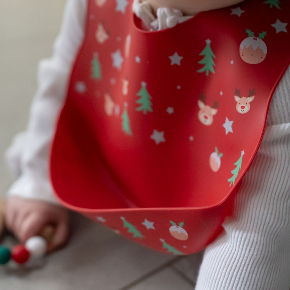 Ziggle Christmas Silicone Bib - Red 4 Shaws Department Stores