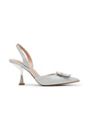 Jewelled Heeled Sling Back - Silver