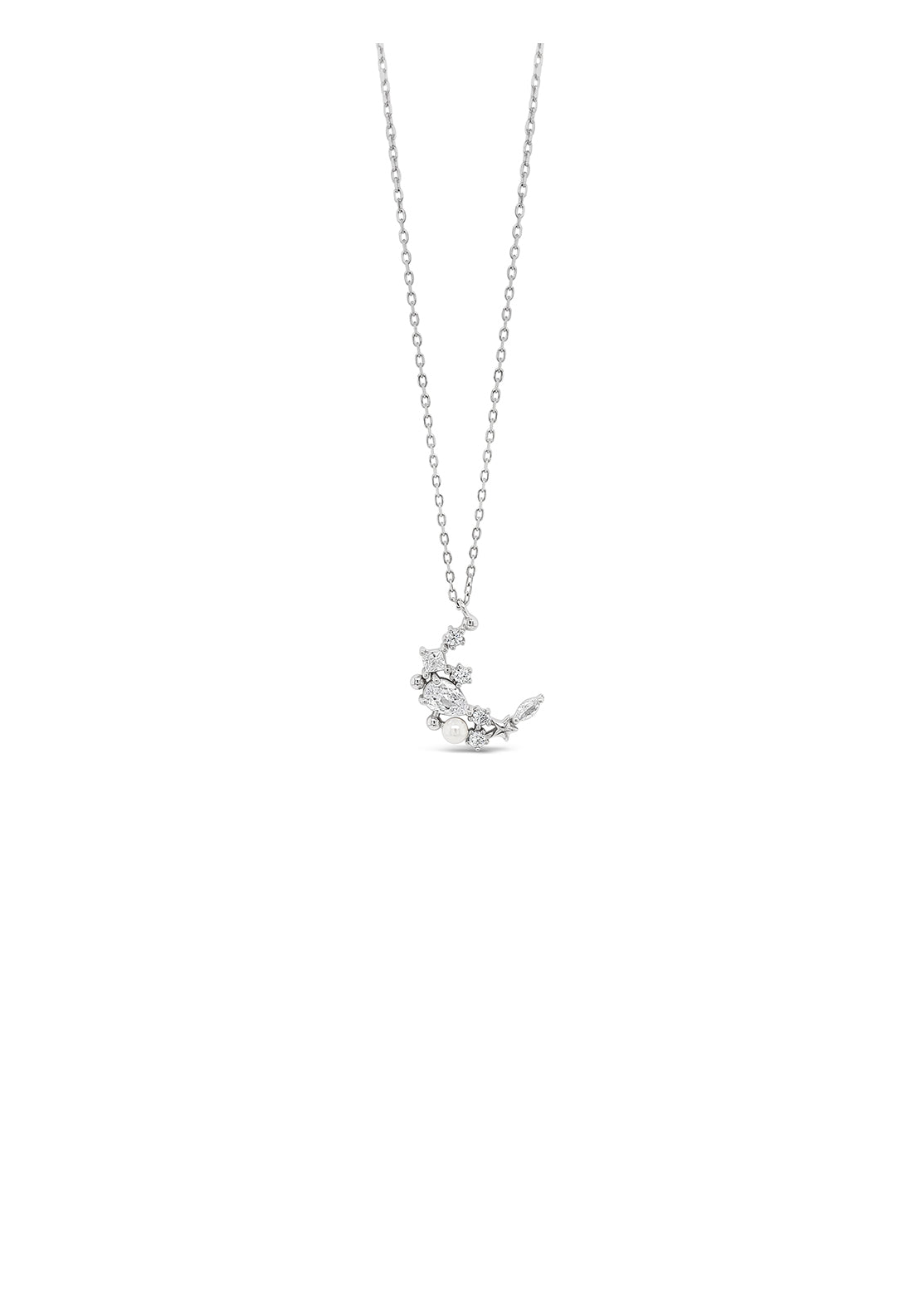 Absolute Jewellery Moon Shape And Pearl Necklace - Silver 1 Shaws Department Stores