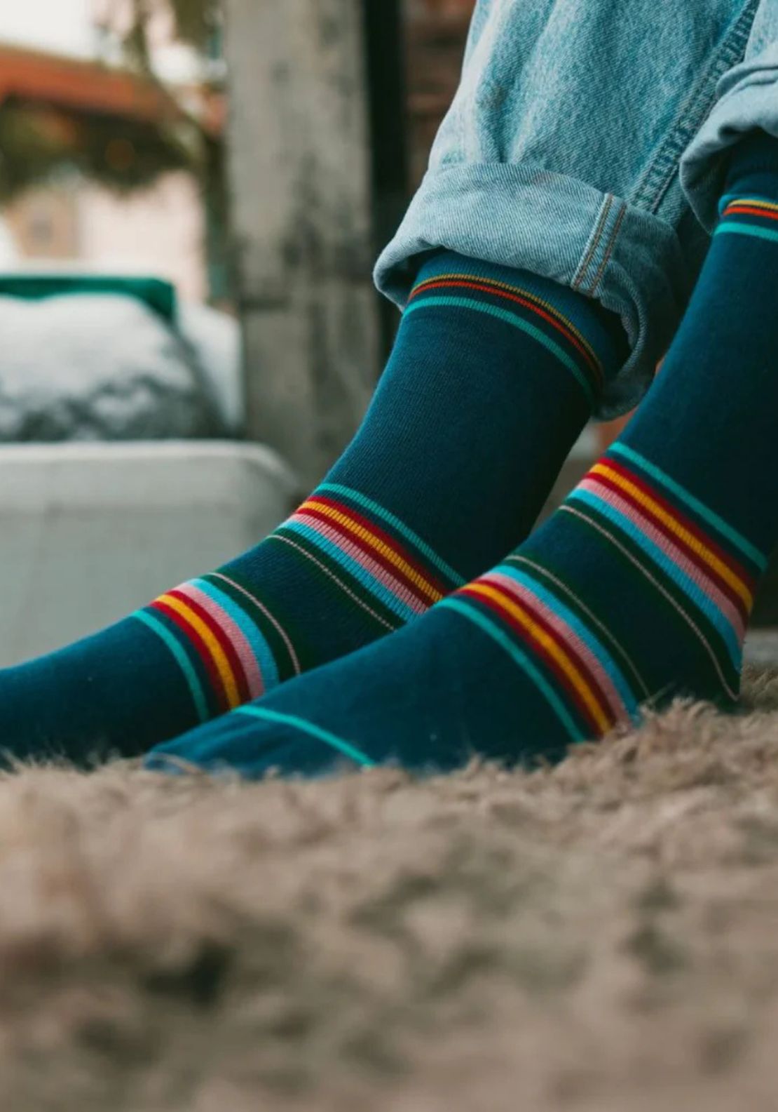 Swole Panda Multi Stripe Socks - Navy 2 Shaws Department Stores