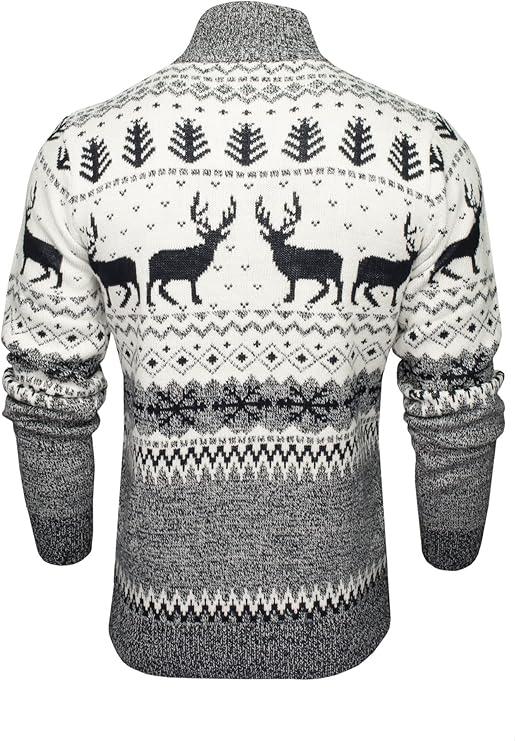 Spilt Star 1/4 Zip Reindeer Christmas Jumper - Ecru 2 Shaws Department Stores