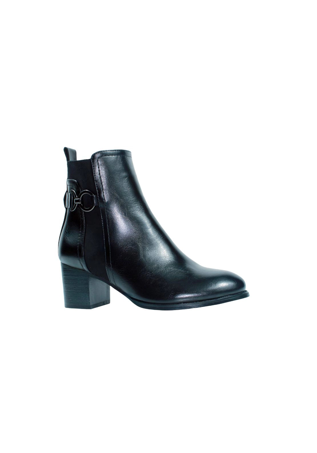 Block Heel Buckle &amp; Suede Trim - Black