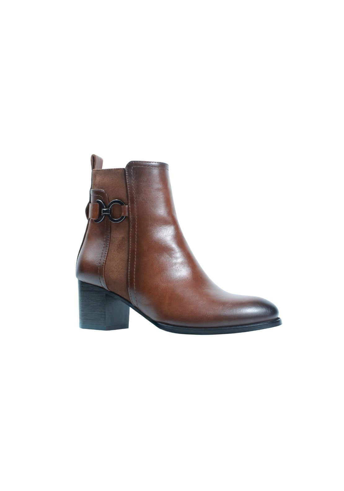 Block Heel Buckle &amp; Suede Trim - Tan