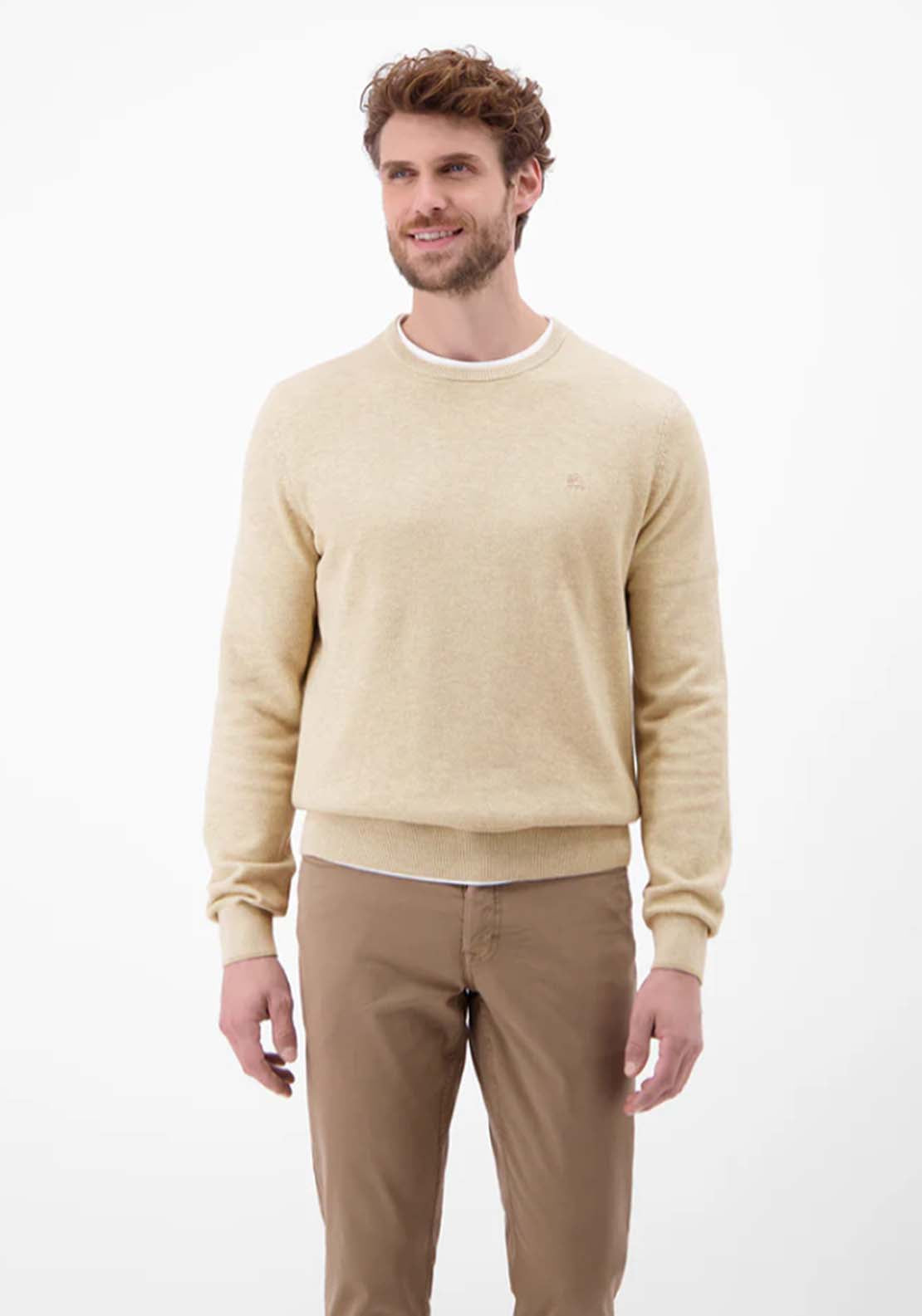Lerros Crew Neck Waffle Sweater - Tender Beige Melange 1 Shaws Department Stores