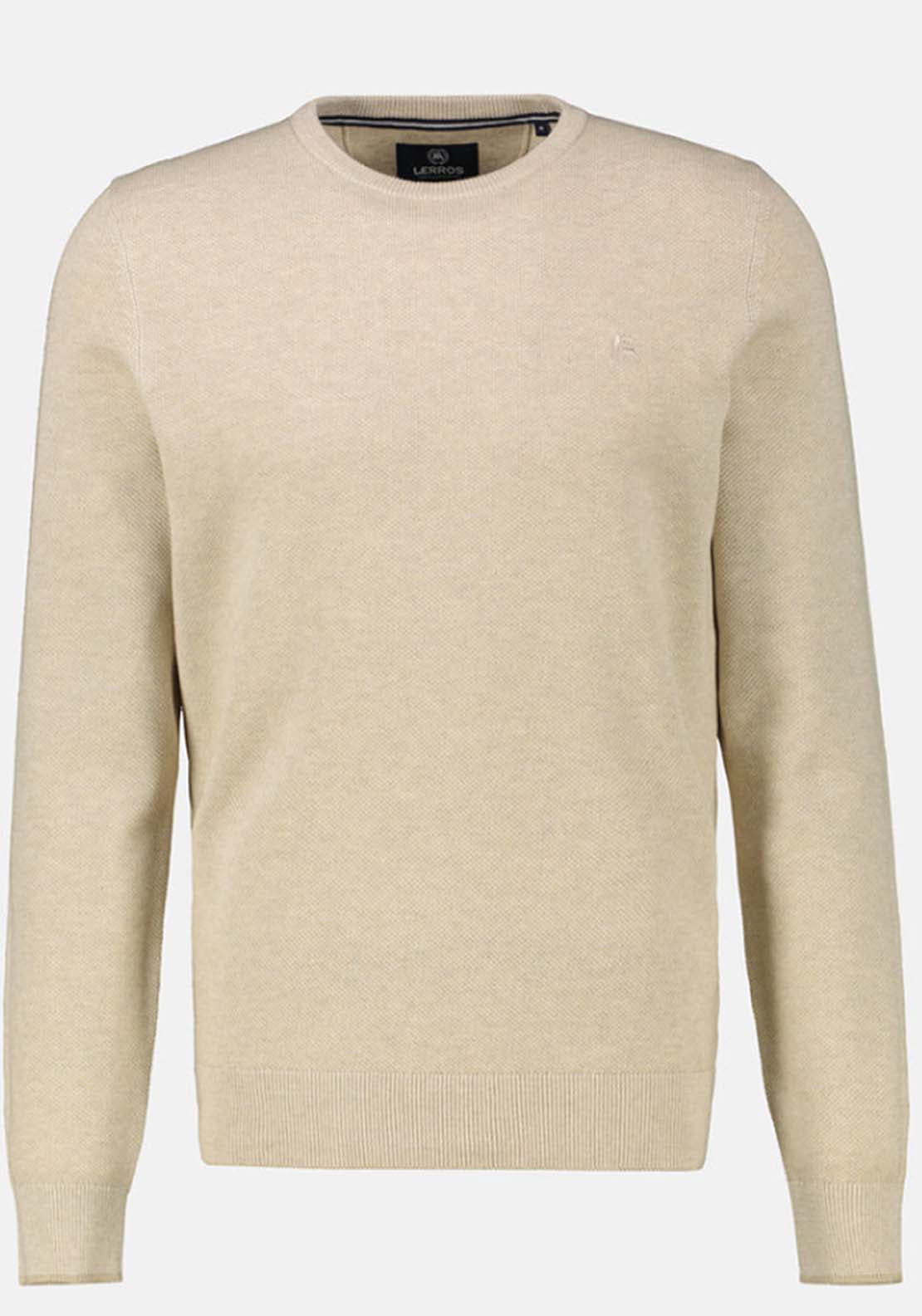 Lerros Crew Neck Waffle Sweater - Tender Beige Melange 3 Shaws Department Stores
