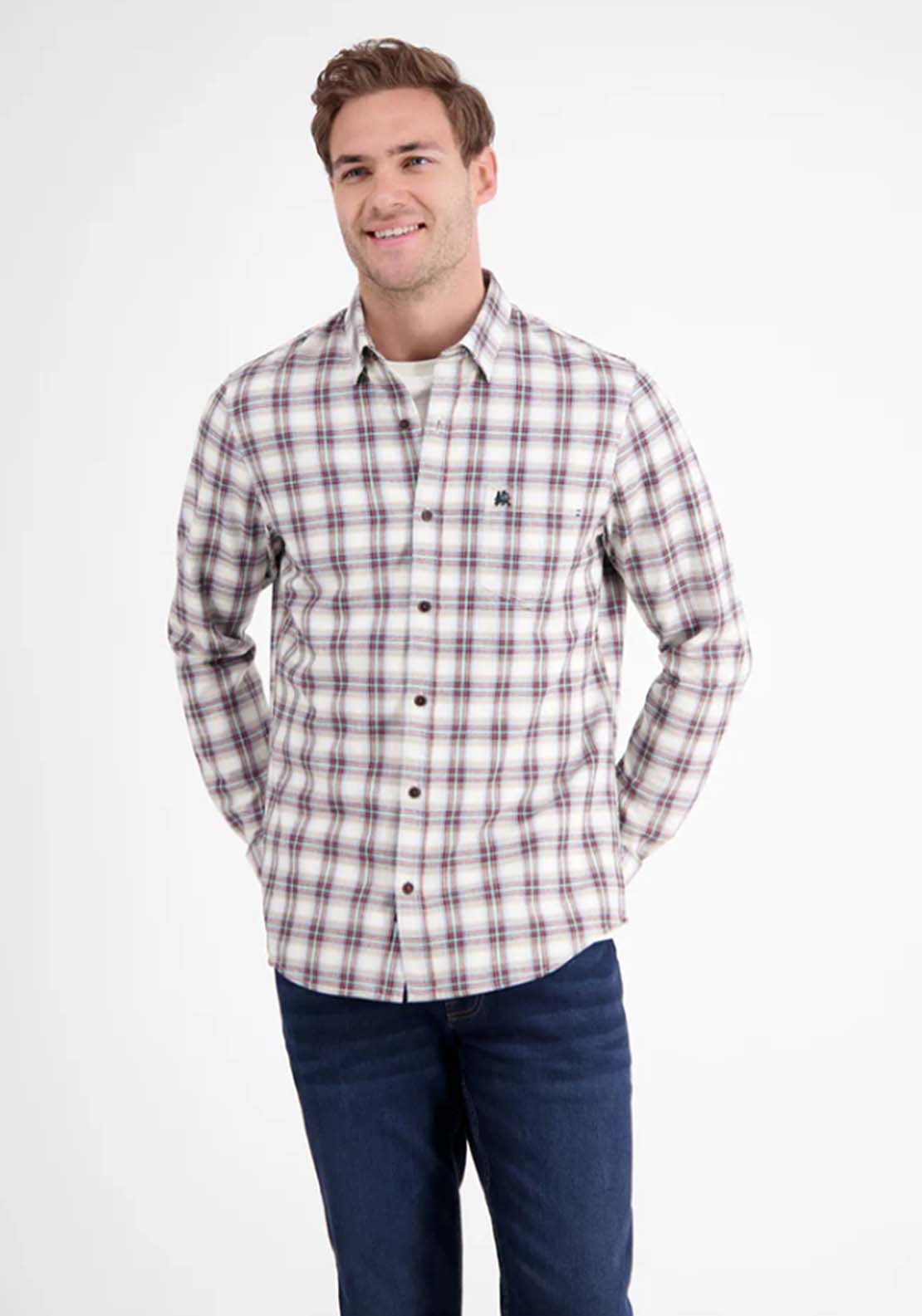 Lerros Long Sleeve Flannel Check Shirt - White 1 Shaws Department Stores