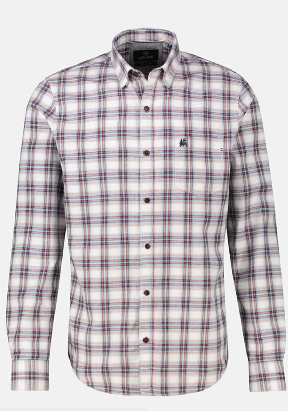 Lerros Long Sleeve Flannel Check Shirt - White 3 Shaws Department Stores