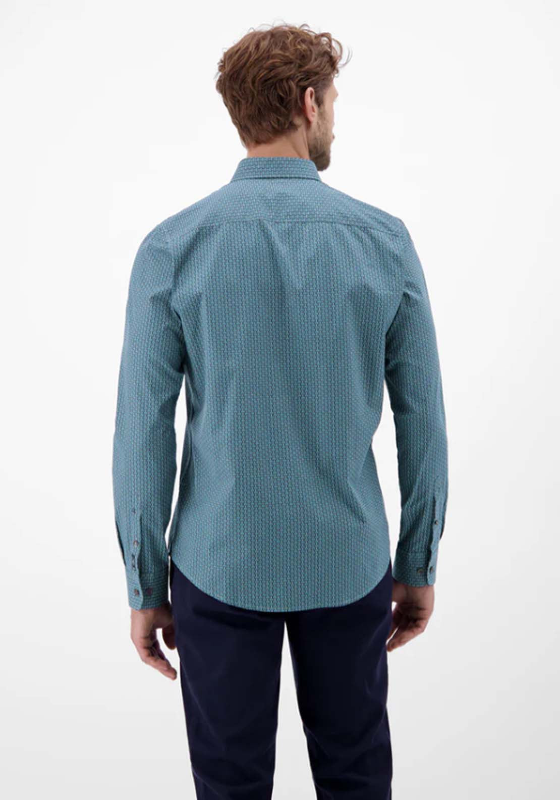 Lerros Long Sleeve Ornamental Pattern Shirt - Fjord Blue 2 Shaws Department Stores