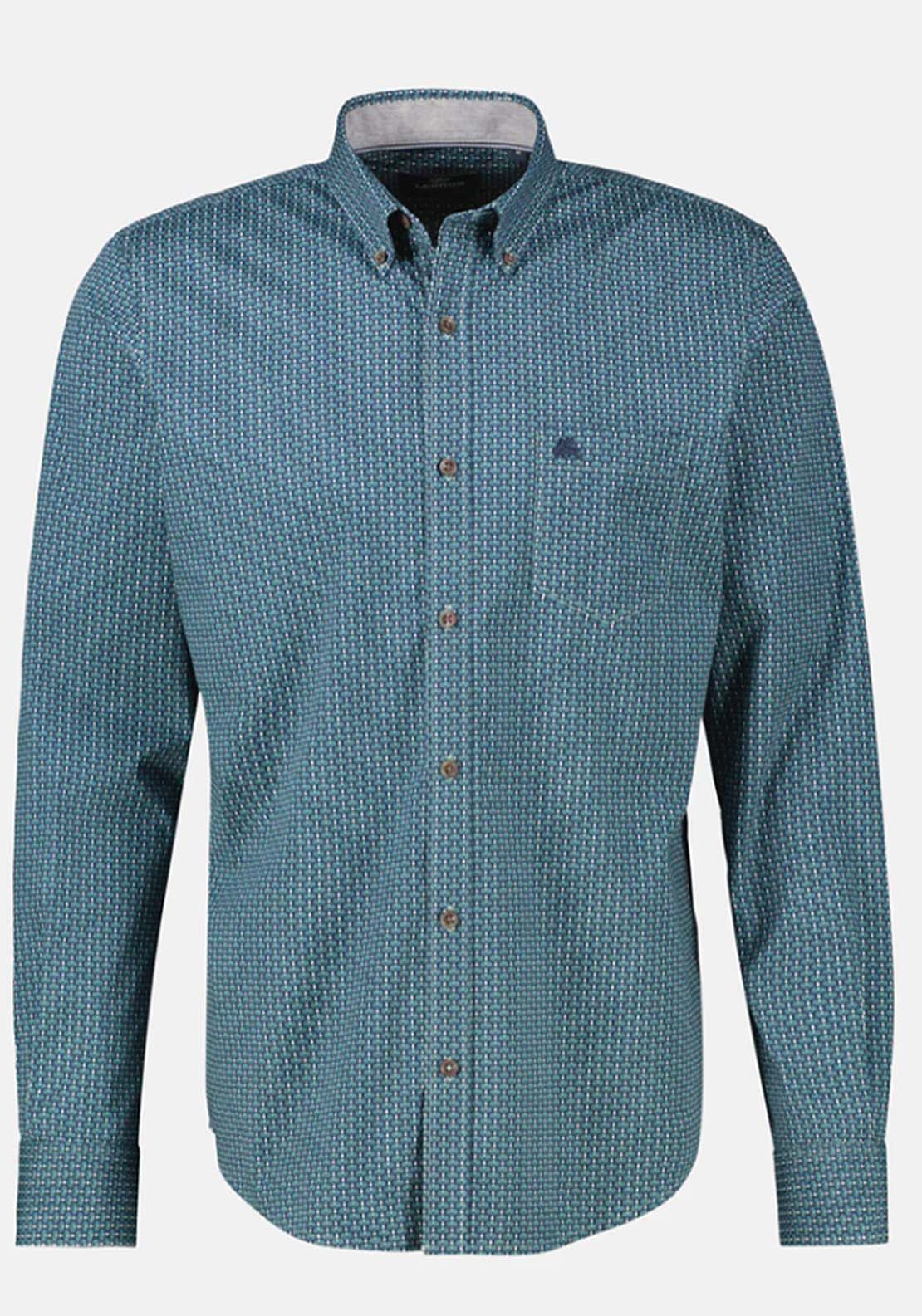 Lerros Long Sleeve Ornamental Pattern Shirt - Fjord Blue 3 Shaws Department Stores