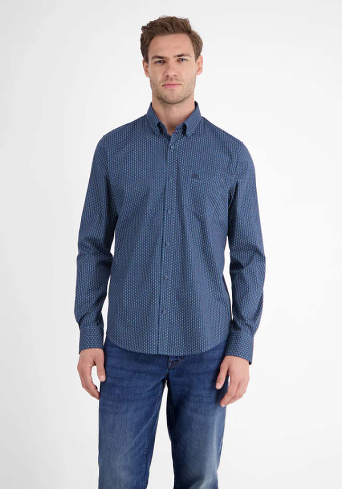 Lerros Long Sleeve Ornamental Pattern Shirt - Blue 1 Shaws Department Stores