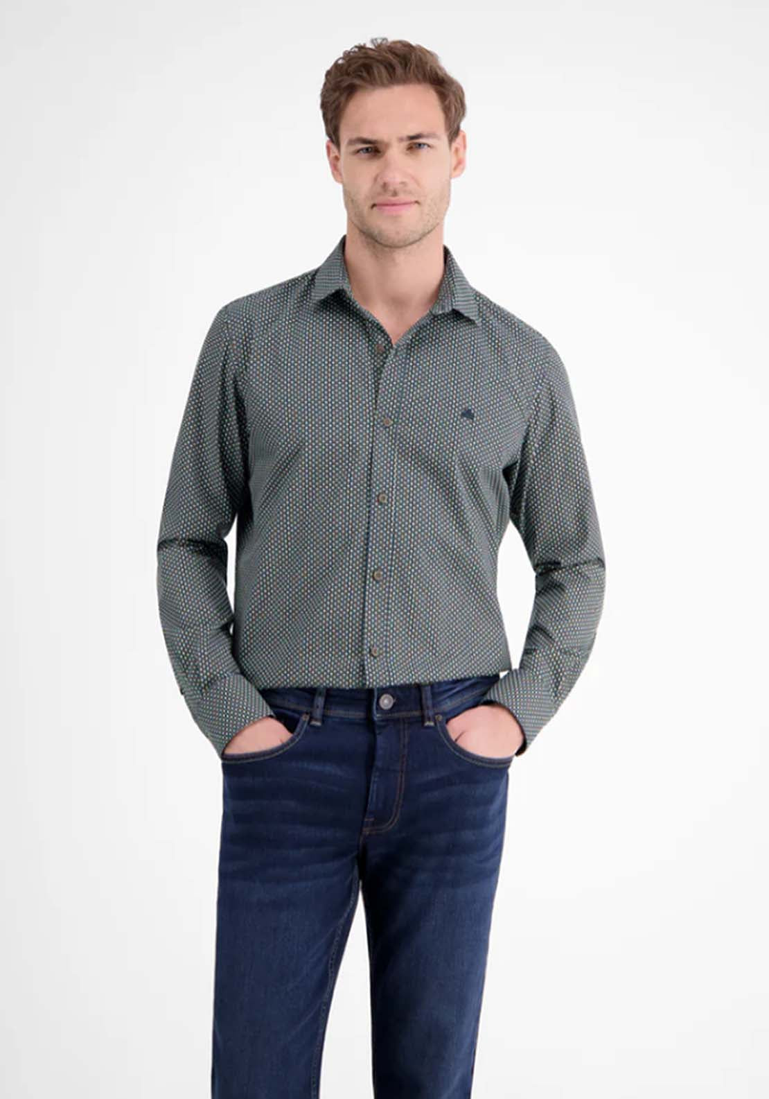 Lerros Long Sleeve Patterned Shirt - Light Coffee 1 Shaws Department Stores
