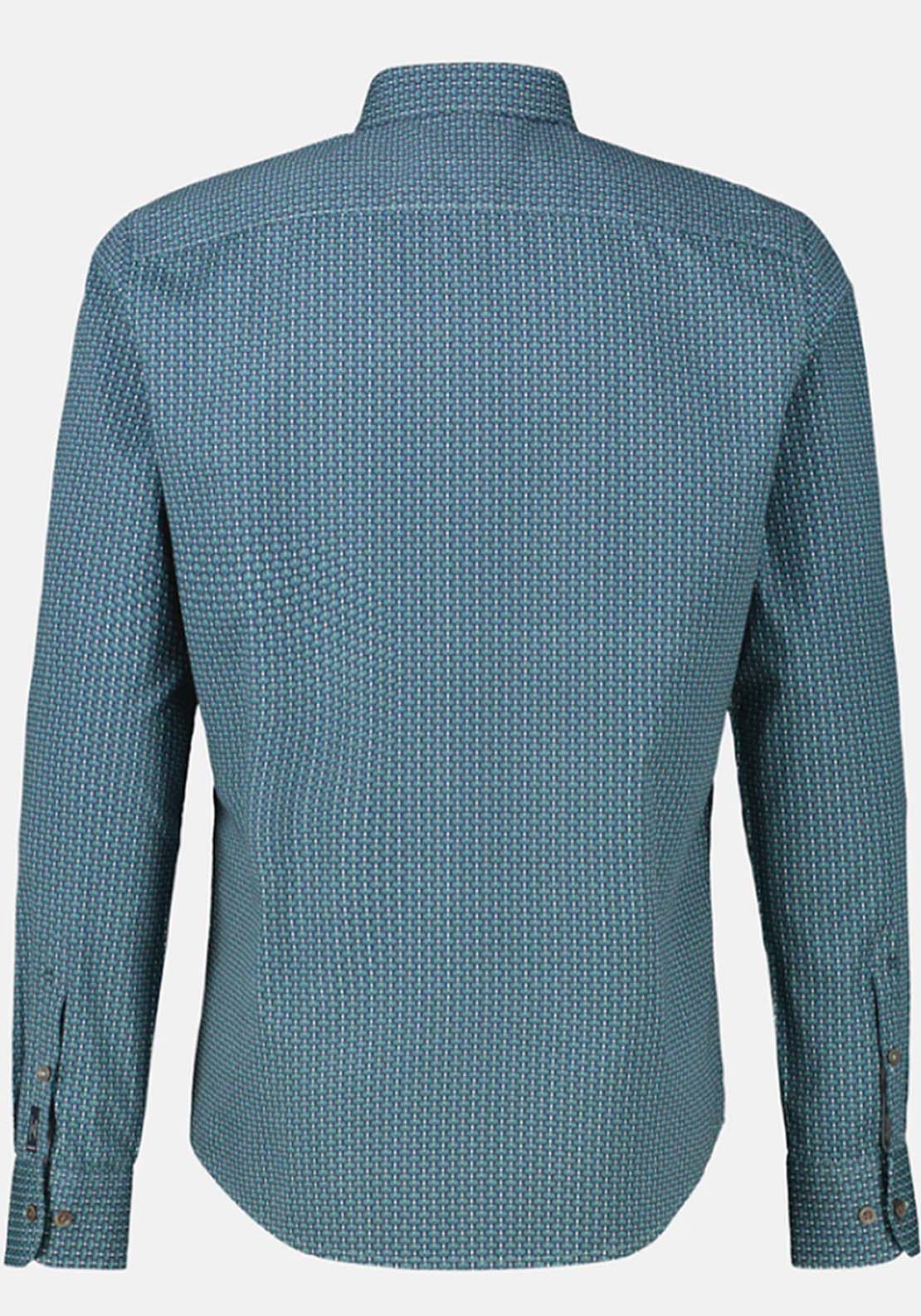 Lerros Long Sleeve Ornamental Pattern Shirt - Fjord Blue 4 Shaws Department Stores