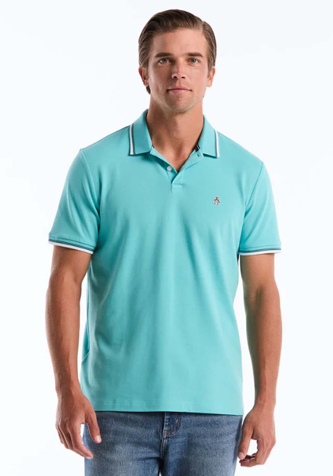 Penguin Striped Polo Shirt - 428 Aquarelle 1 Shaws Department Stores