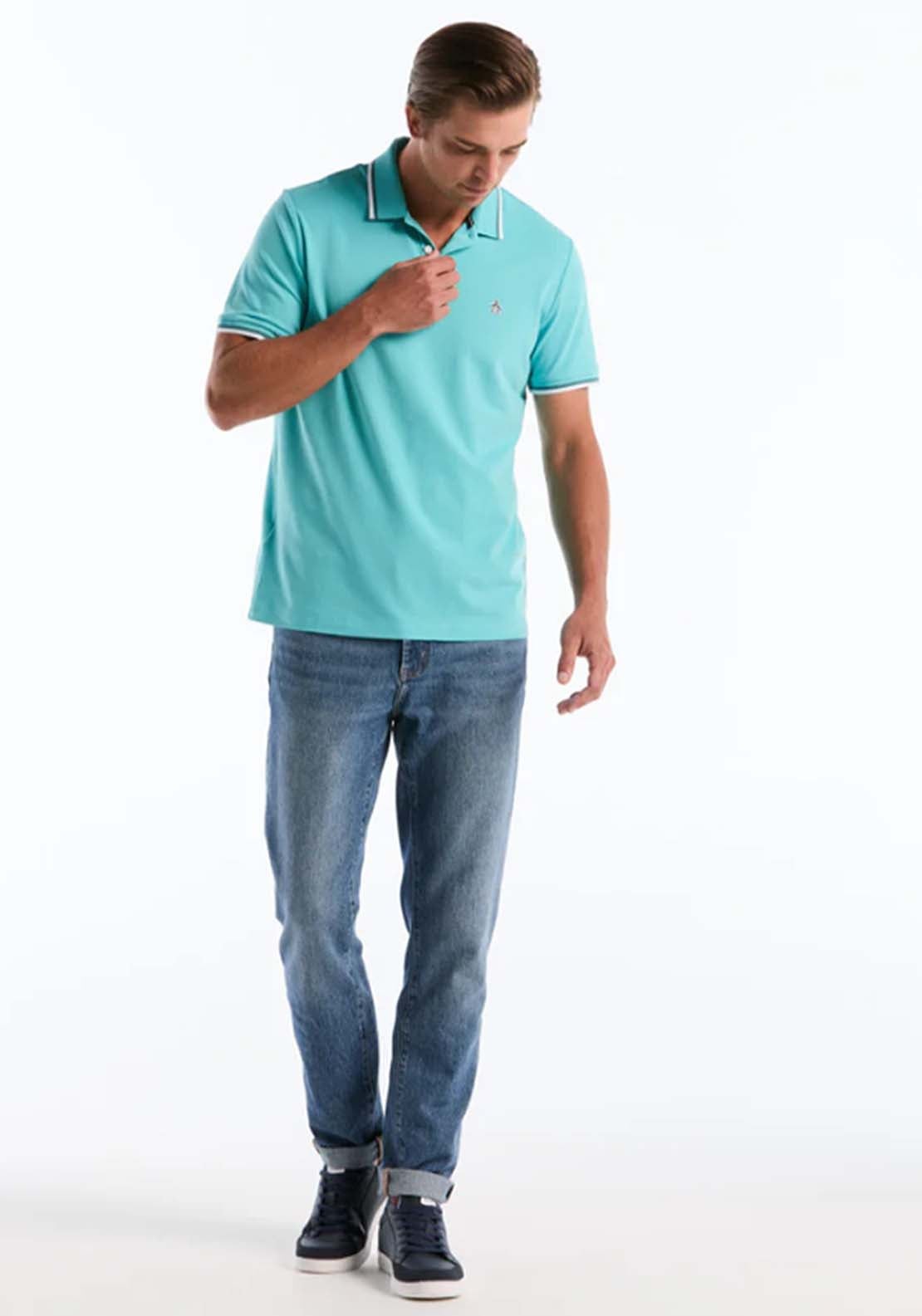 Penguin Striped Polo Shirt - 428 Aquarelle 4 Shaws Department Stores