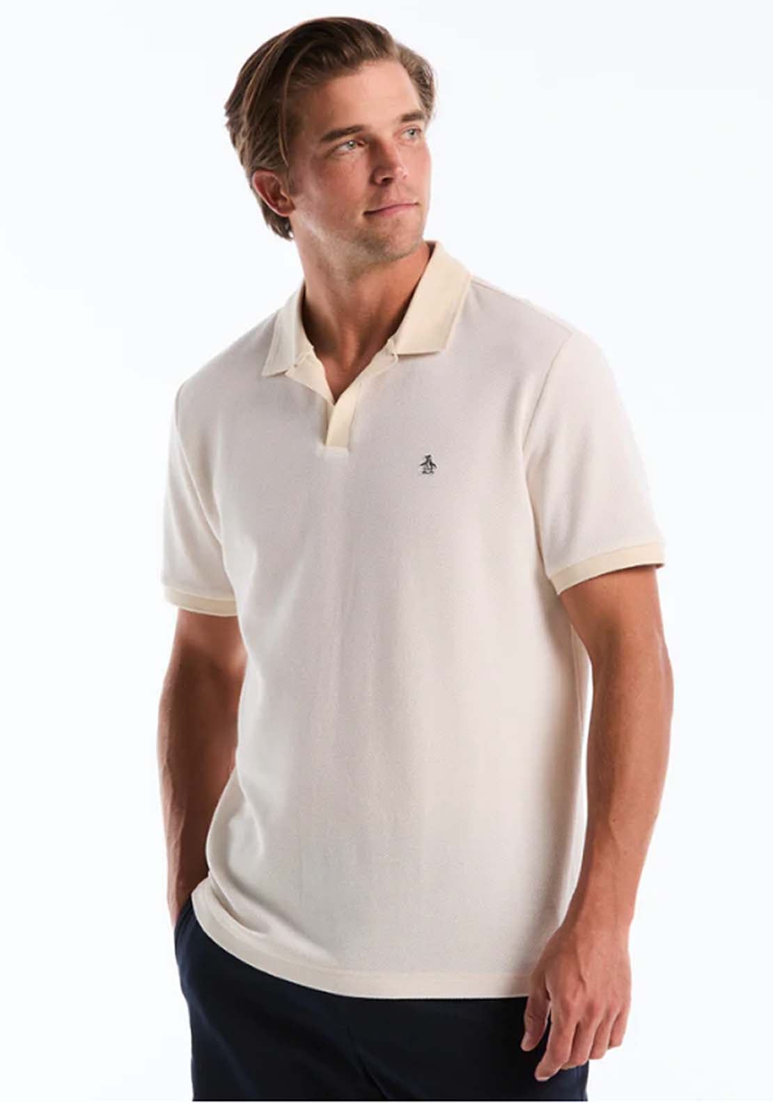 Penguin Honeycomb Textured Collar Polo Shirt - 252 Birch 1 Shaws Department Stores