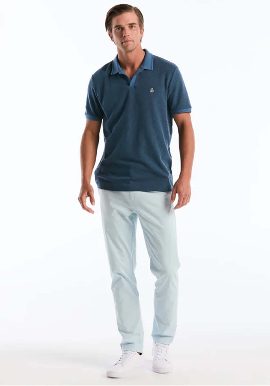 Penguin Honeycomb Textured Collar Polo Shirt - 443 Copen Blue 5 Shaws Department Stores