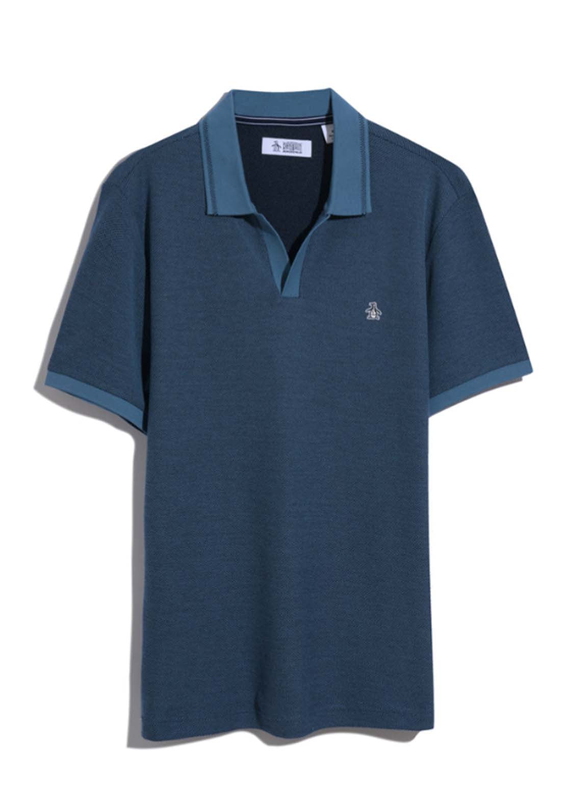 Penguin Honeycomb Textured Collar Polo Shirt - 443 Copen Blue 6 Shaws Department Stores