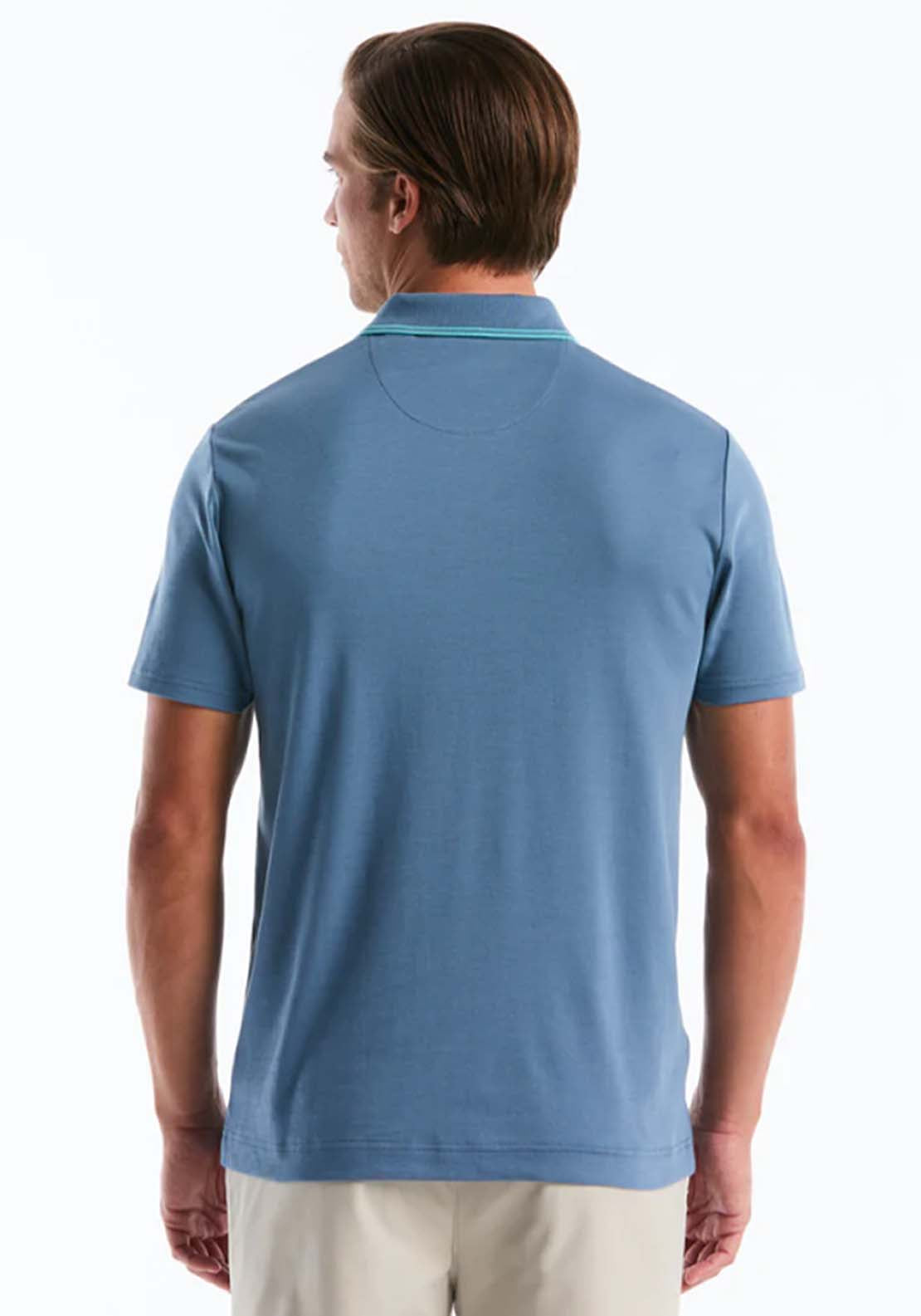 Penguin Jacquard Vertical Stripe Polo Shirt - 443 Copen Blue 2 Shaws Department Stores