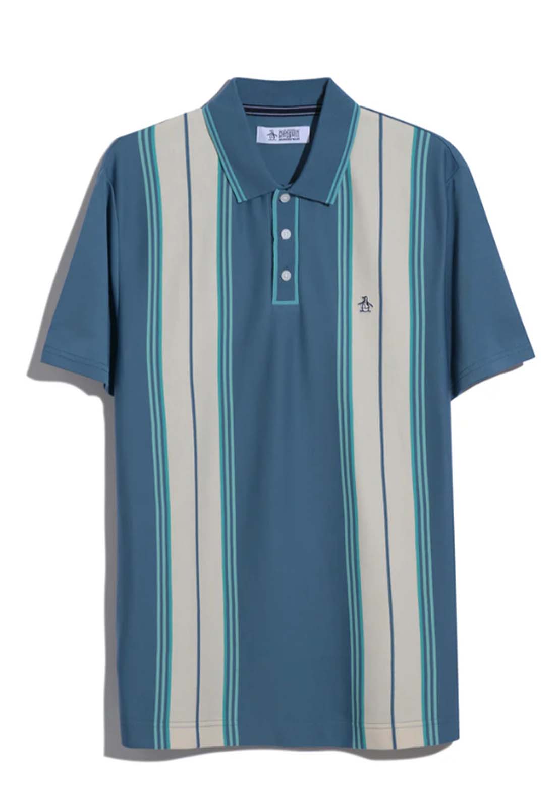 Penguin Jacquard Vertical Stripe Polo Shirt - 443 Copen Blue 6 Shaws Department Stores