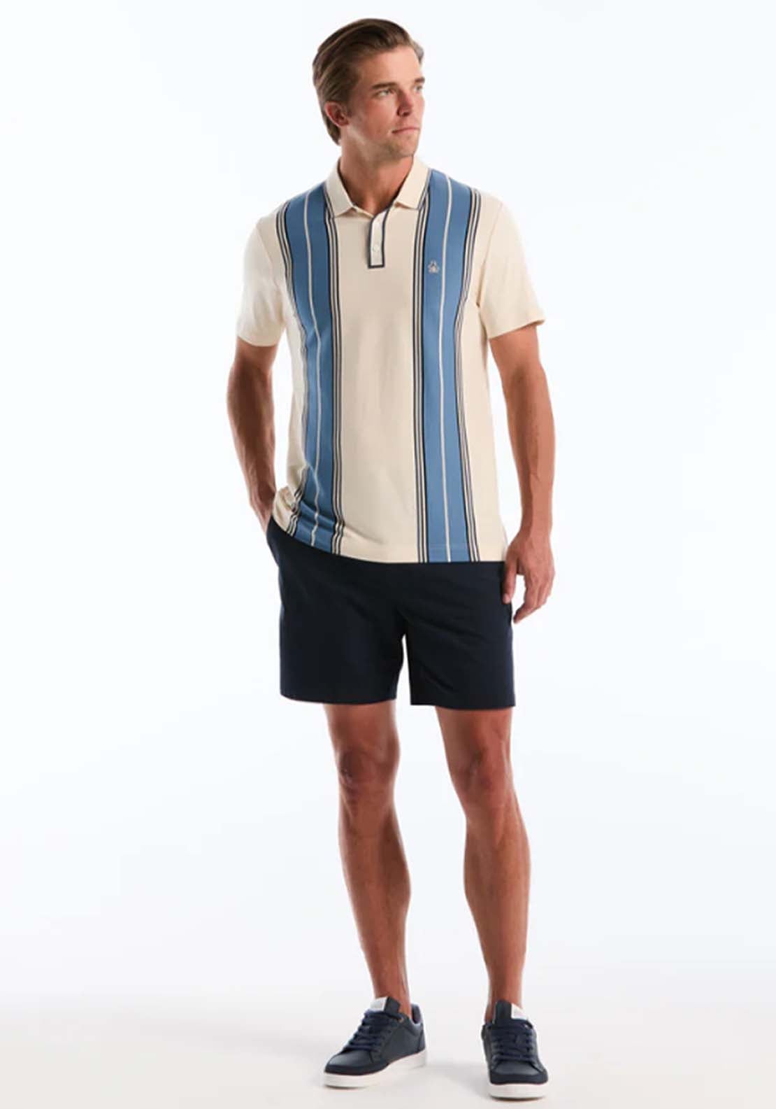 Penguin Jacquard Vertical Stripe Polo Shirt - 252 Birch 5 Shaws Department Stores