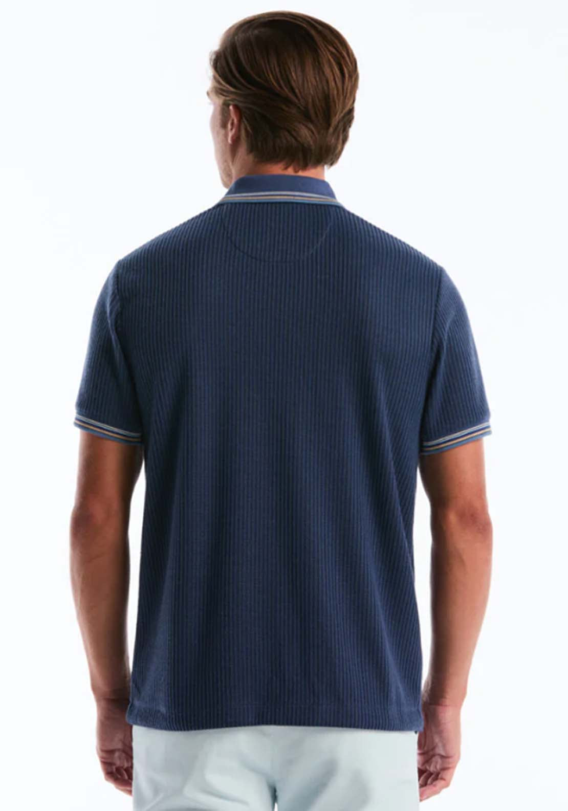 Penguin Vertical Jacquard Button Front Polo Shirt - 485 Sargasso Sea 2 Shaws Department Stores