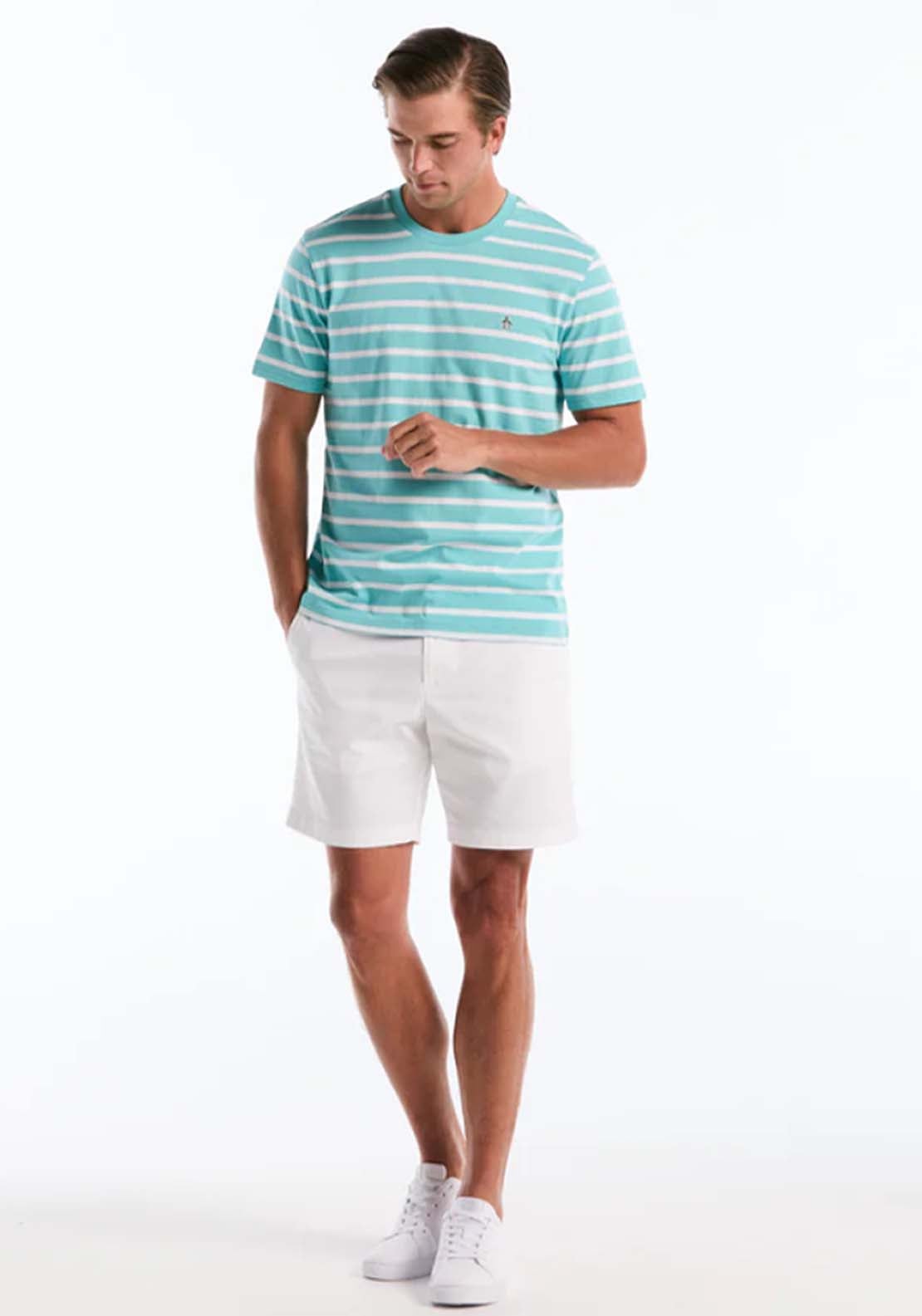 Penguin Breton Striped T-Shirt - 428 Aquarelle 5 Shaws Department Stores