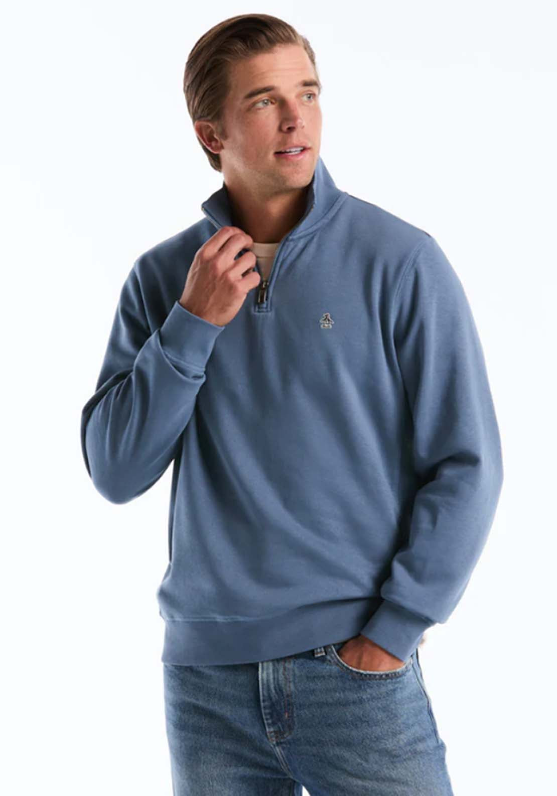 Penguin Sticker Pete 1/4 Zip Sweatshirt - 443 Copen Blue 1 Shaws Department Stores