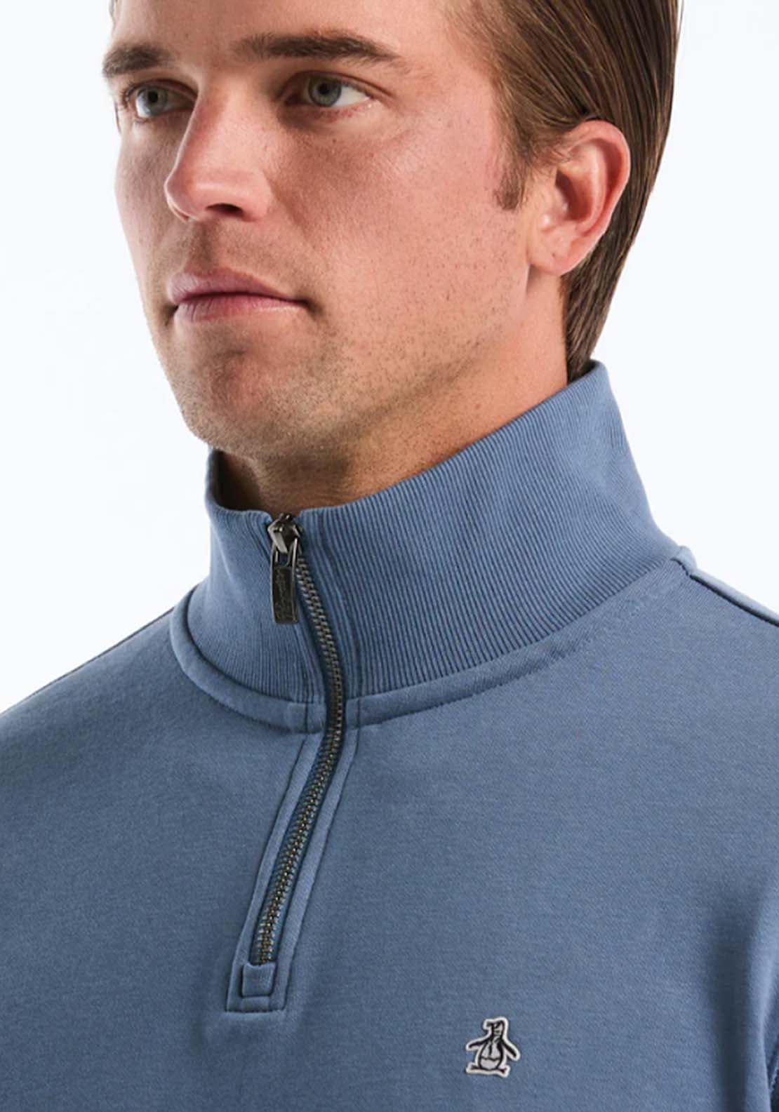 Penguin Sticker Pete 1/4 Zip Sweatshirt - 443 Copen Blue 3 Shaws Department Stores
