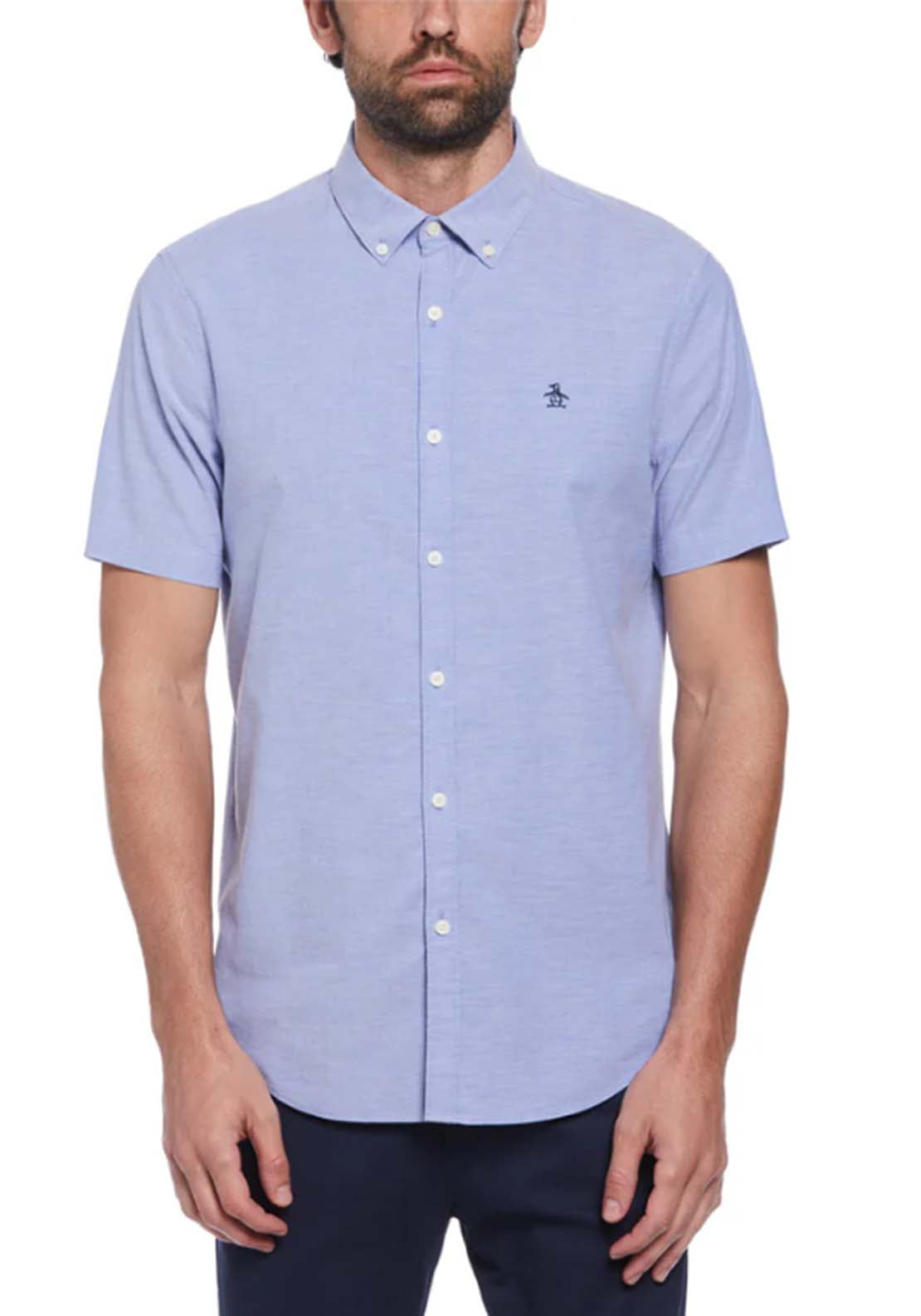 Penguin Short Sleeve Oxford Shirt - 424 Amparo Blue 1 Shaws Department Stores