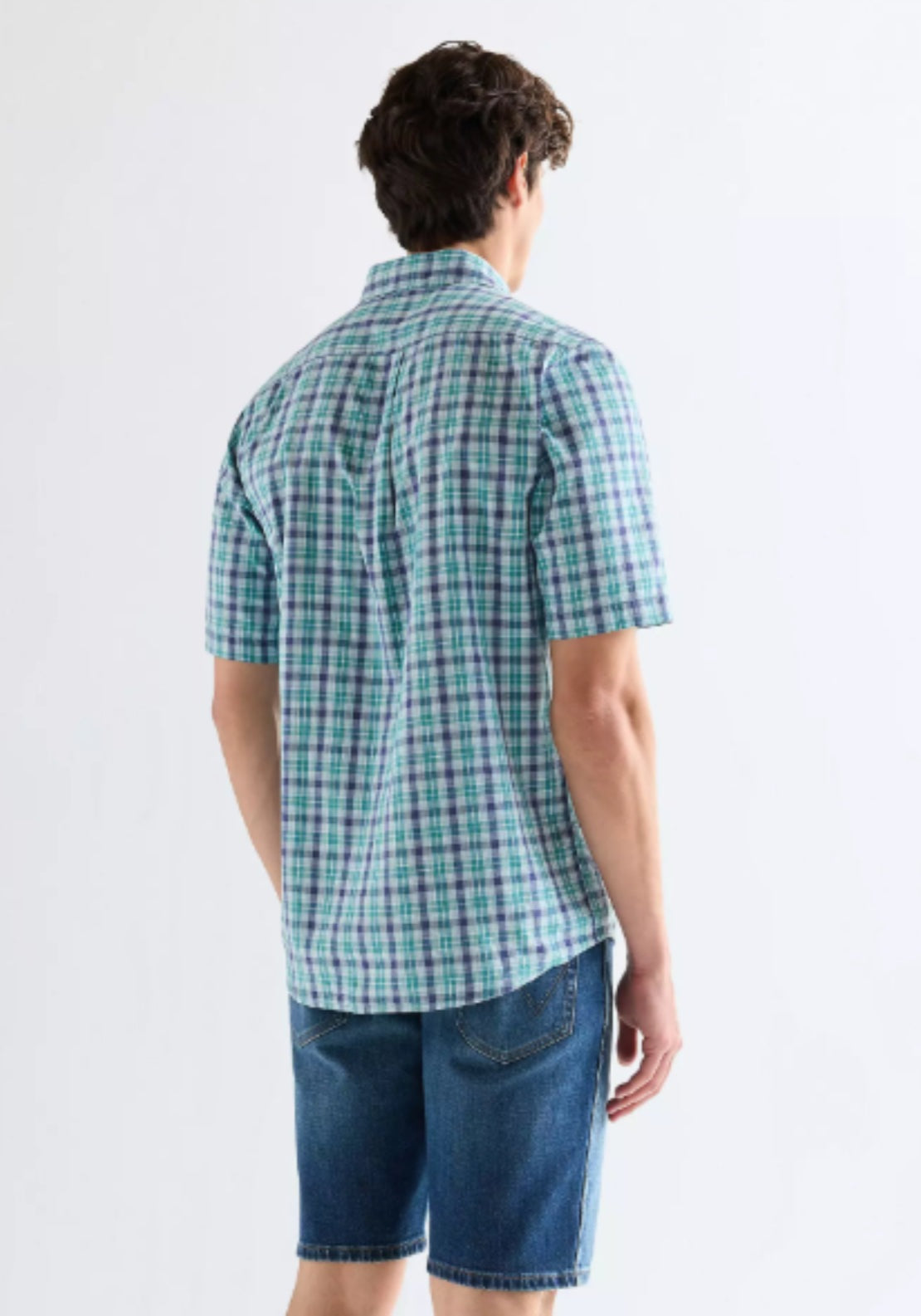 Wrangler Short Sleeve One Pocket Check Shirt - Teal Blue 2 Shaws Department Stores