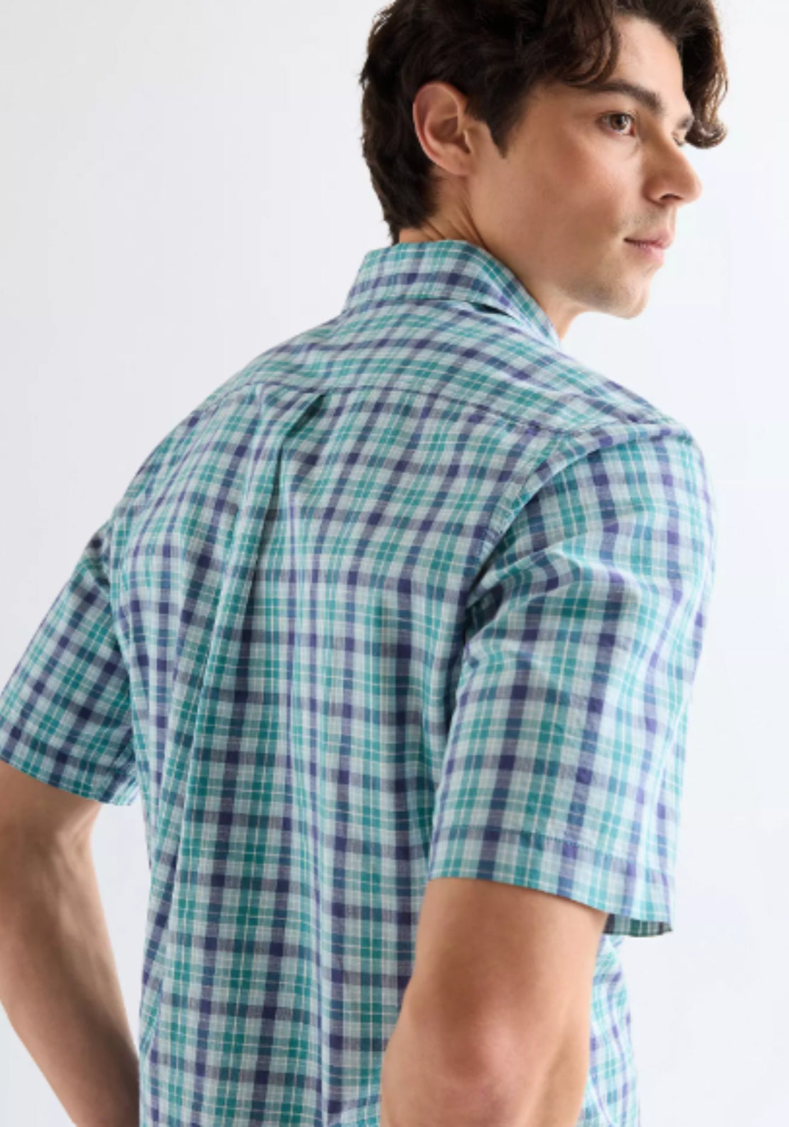 Wrangler Short Sleeve One Pocket Check Shirt - Teal Blue 3 Shaws Department Stores