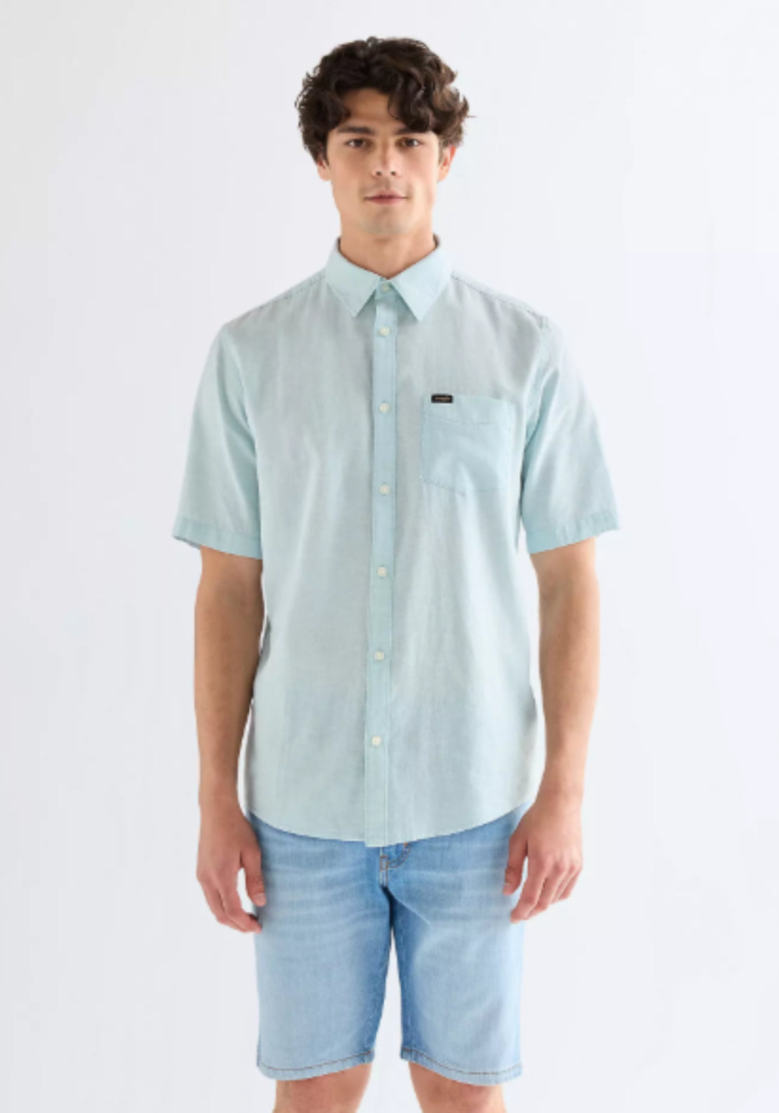Wrangler Short Sleeve One Pocket Shirt - Forget Me Not 1 Shaws Department Stores