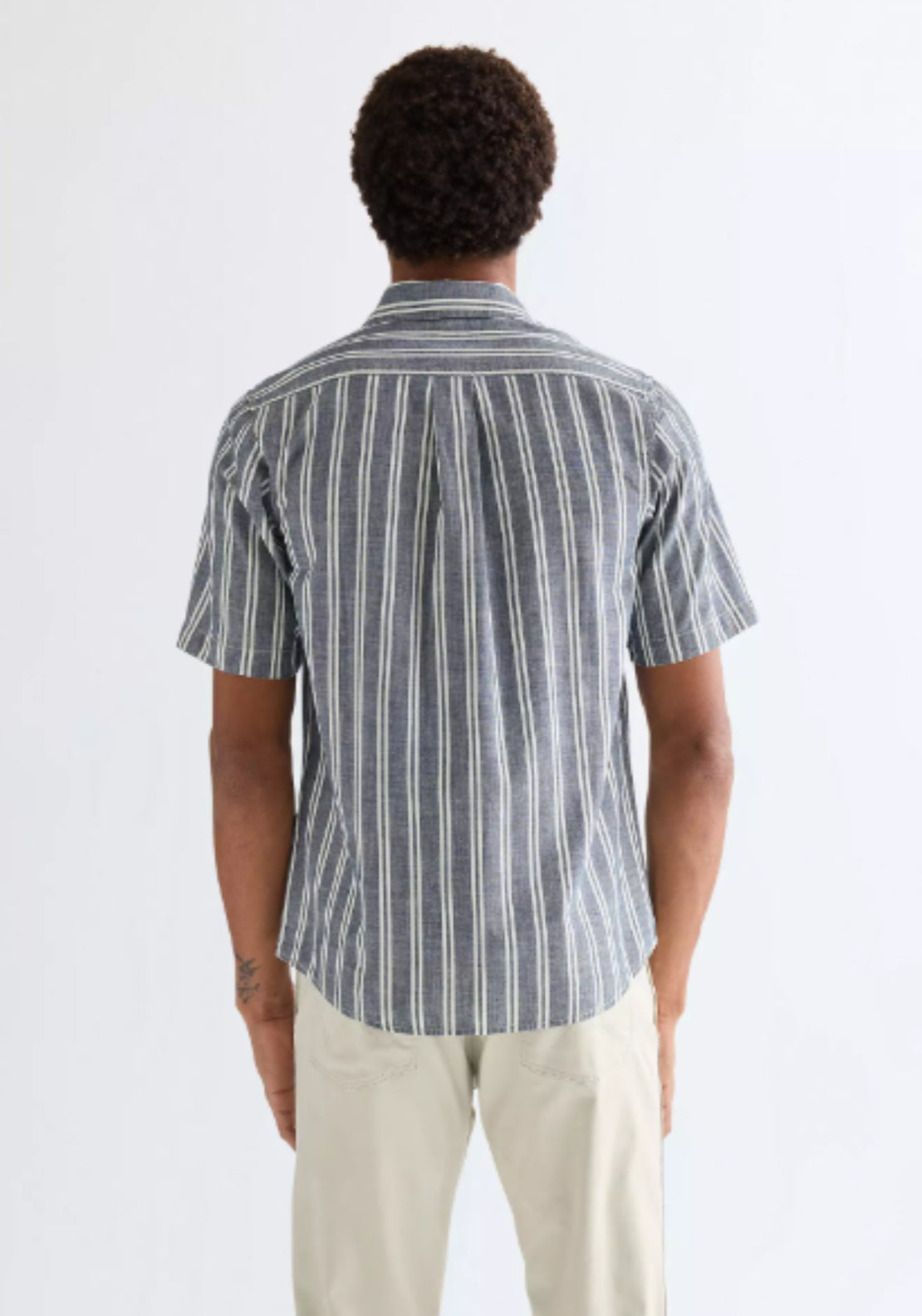 Wrangler Short Sleeve Chambray Shirt - Dark Stripe 2 Shaws Department Stores