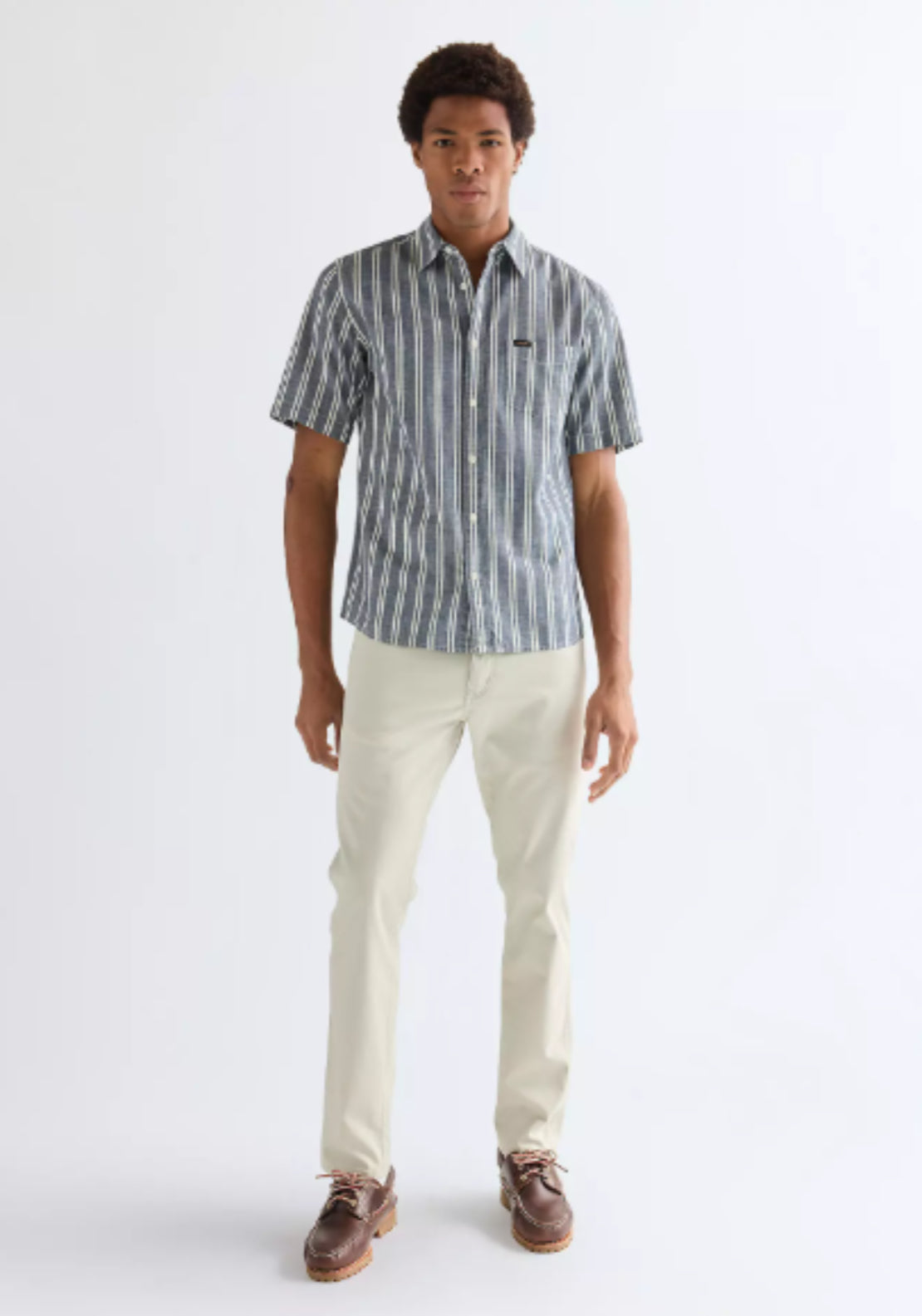 Wrangler Short Sleeve Chambray Shirt - Dark Stripe 5 Shaws Department Stores