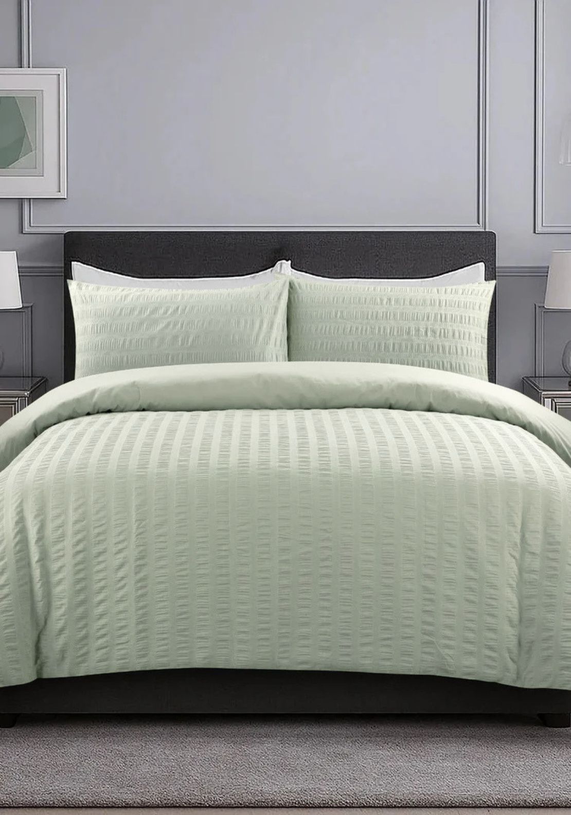 The Home Collection Seersucker Duvet Cover Set - Green 1 Shaws Department Stores