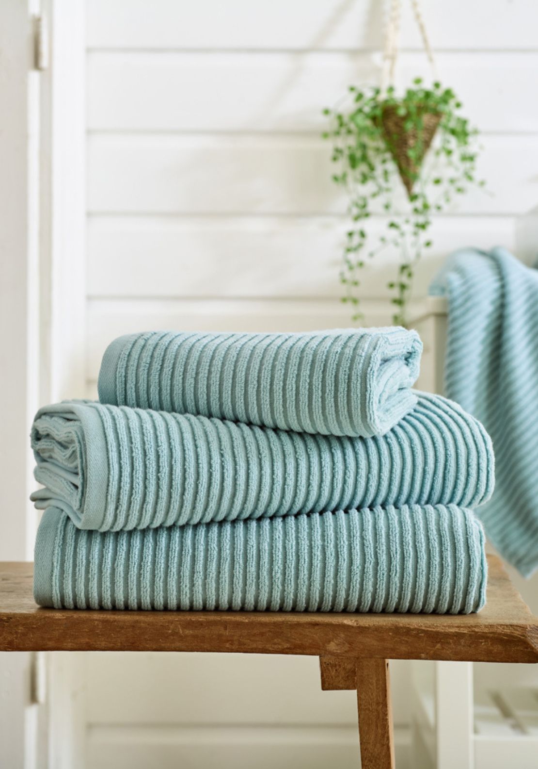 Sereno Zero Twist Ribbed Cotton Towel 550gsm - Blue 1 Shaws Department Stores
