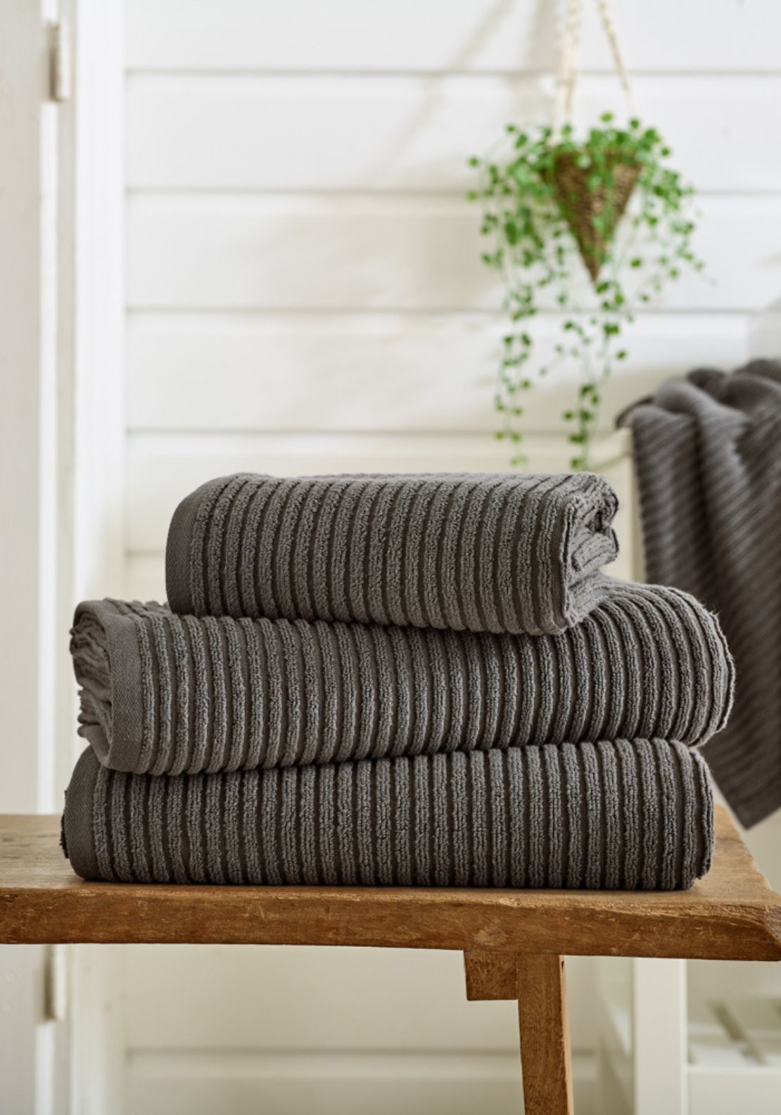 Sereno Zero Twist Ribbed Cotton Towel 550gsm - Steel 1 Shaws Department Stores