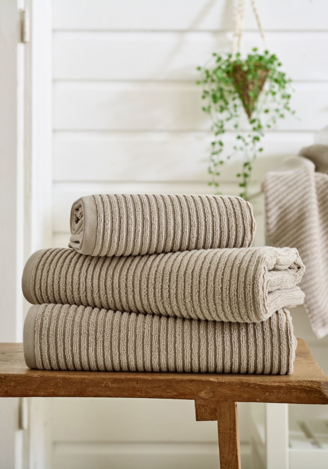 Sereno Zero Twist Ribbed Cotton Towel 550gsm - Stone 1 Shaws Department Stores